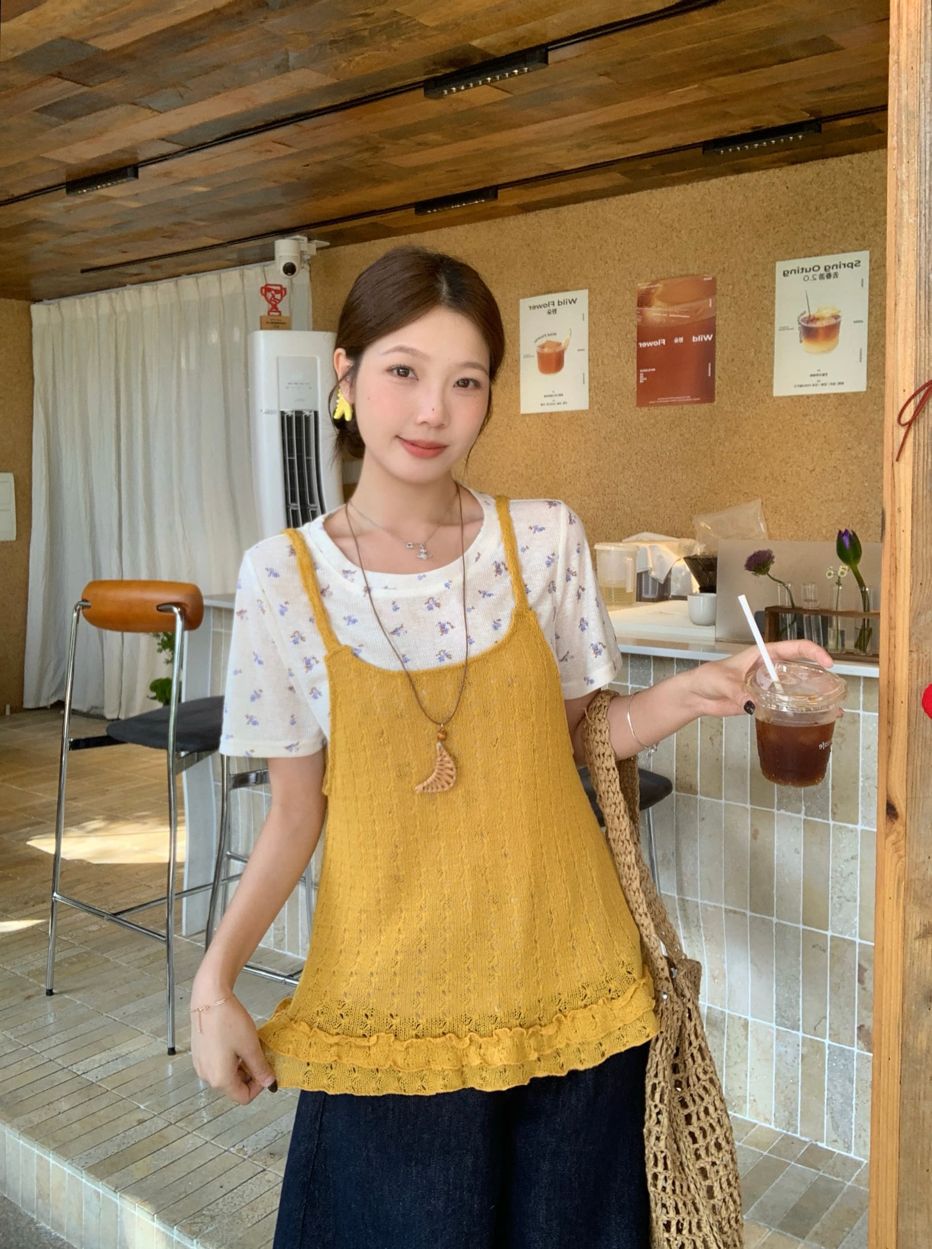 실사 2026 여름 새로운 지방 mm 여성 한 부서 레이스 홀로우 아웃 슬립 티셔츠 사실 두 조각 스택 착용 조끼 맨위 상세 이미지 7