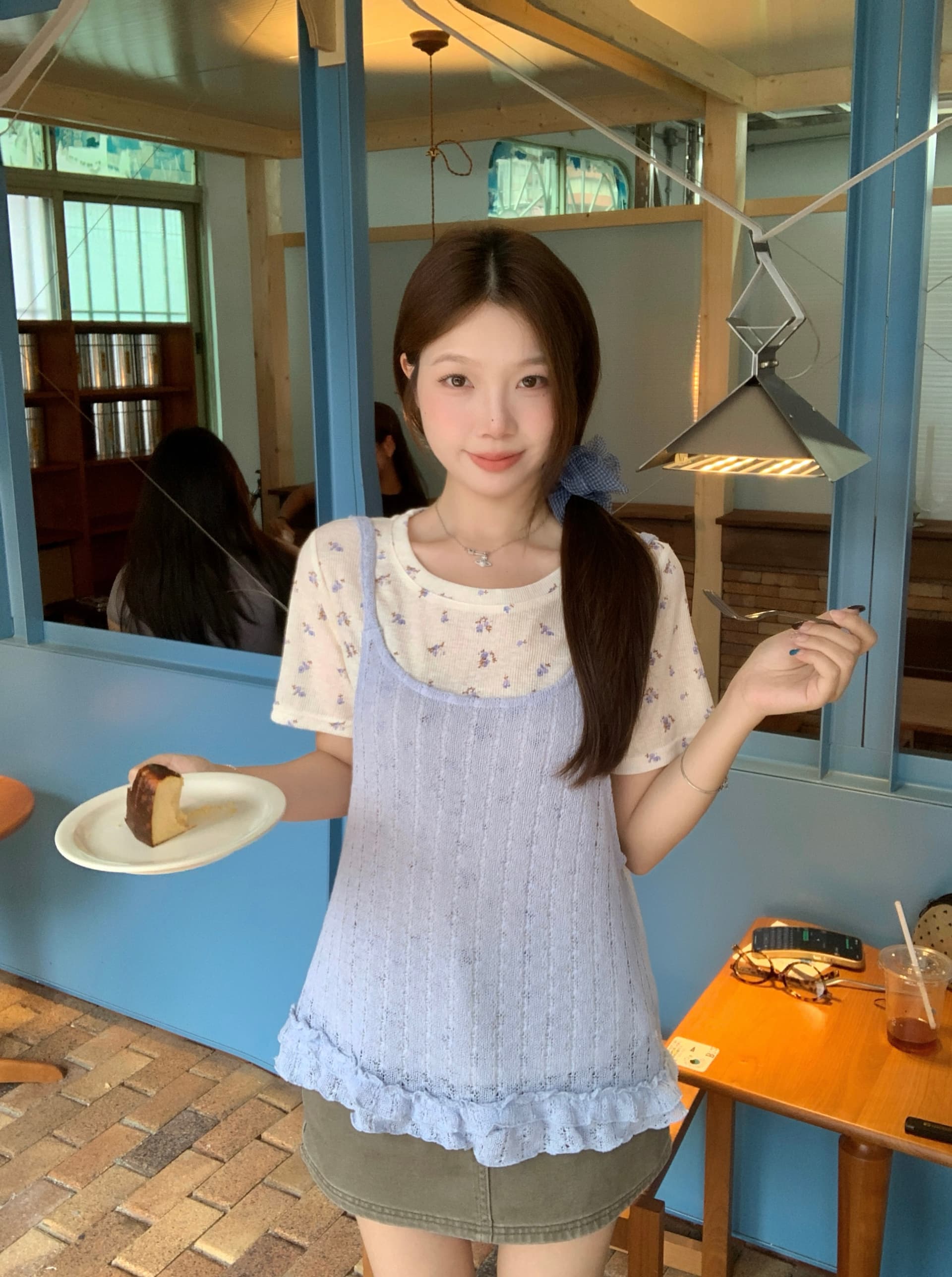실사 2026 여름 새로운 지방 mm 여성 한 부서 레이스 홀로우 아웃 슬립 티셔츠 사실 두 조각 스택 착용 조끼 맨위 상세 이미지 14