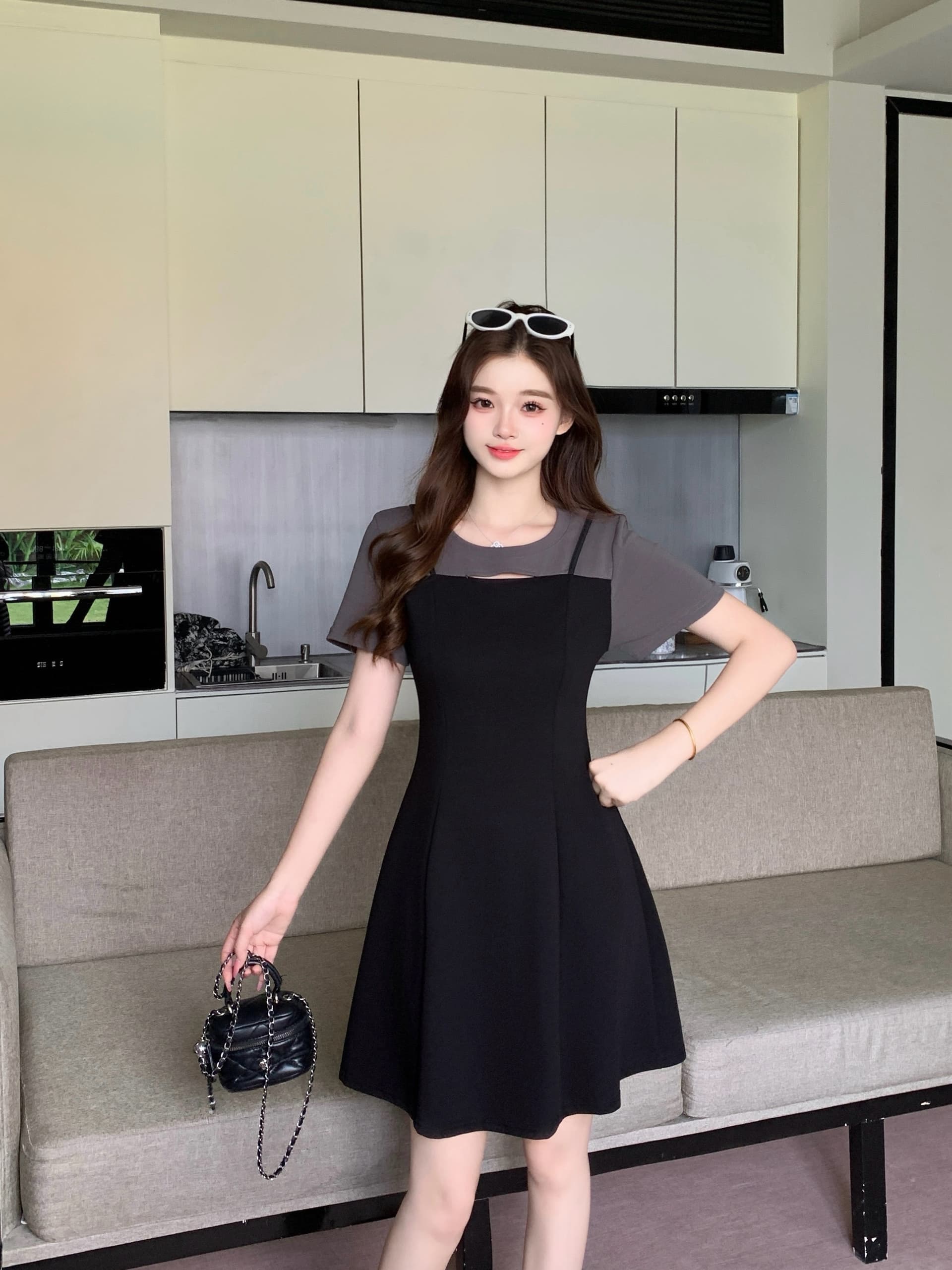 실사 2026 여름 새로운 지방 mm 여성 패치워크 페이크 레이어드 드레스 디자인 센스 홀로우 아웃 길다 쇼트 스타일 A라인 스커트 상세 이미지 23