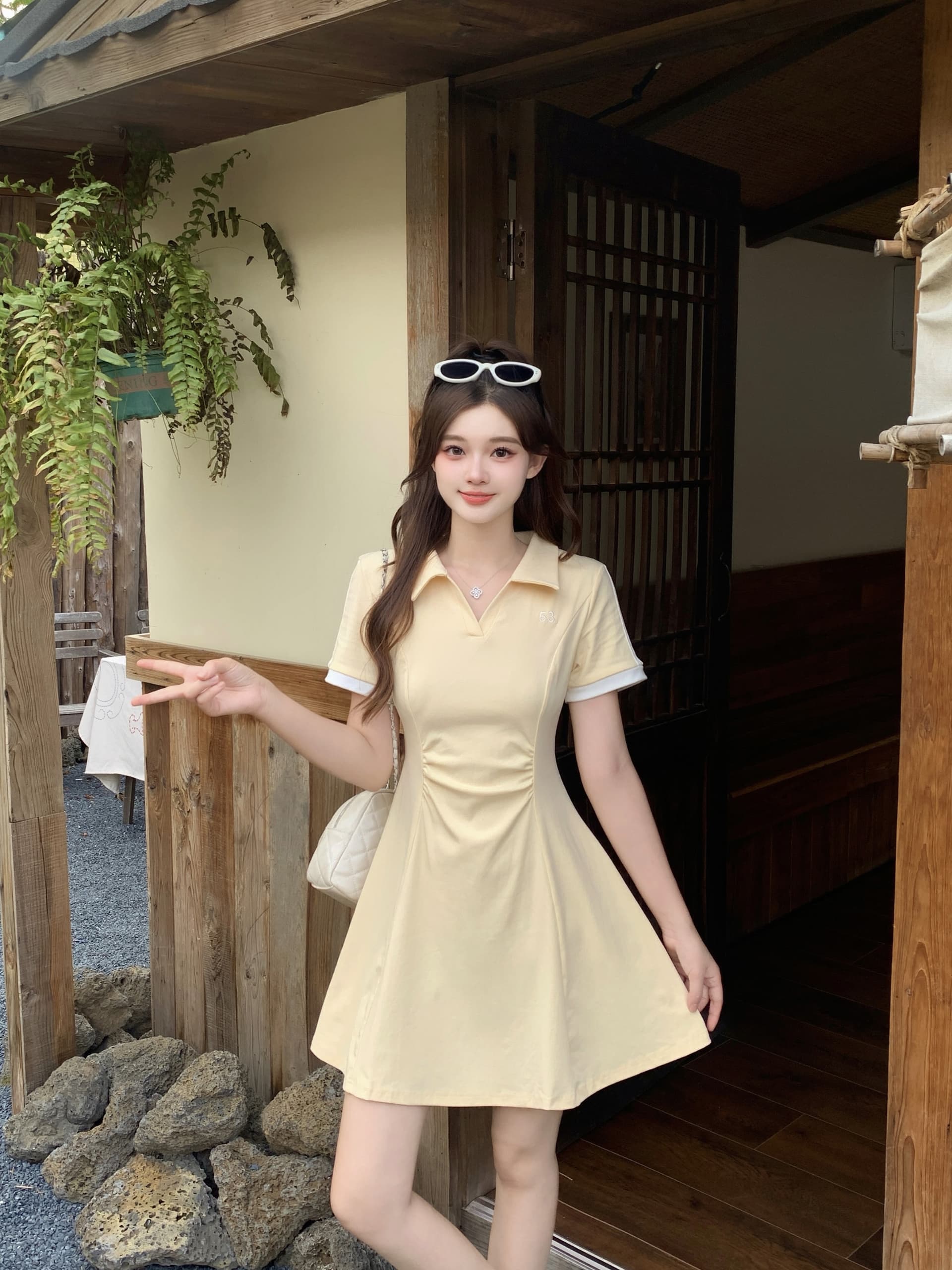 실사 2026 여름 새로운 지방 mm 빅 사이즈 주름 허리 수축 슬림해 보이는 드레스 순수한 욕망 작은 키 한 마디 치마 이미지 2