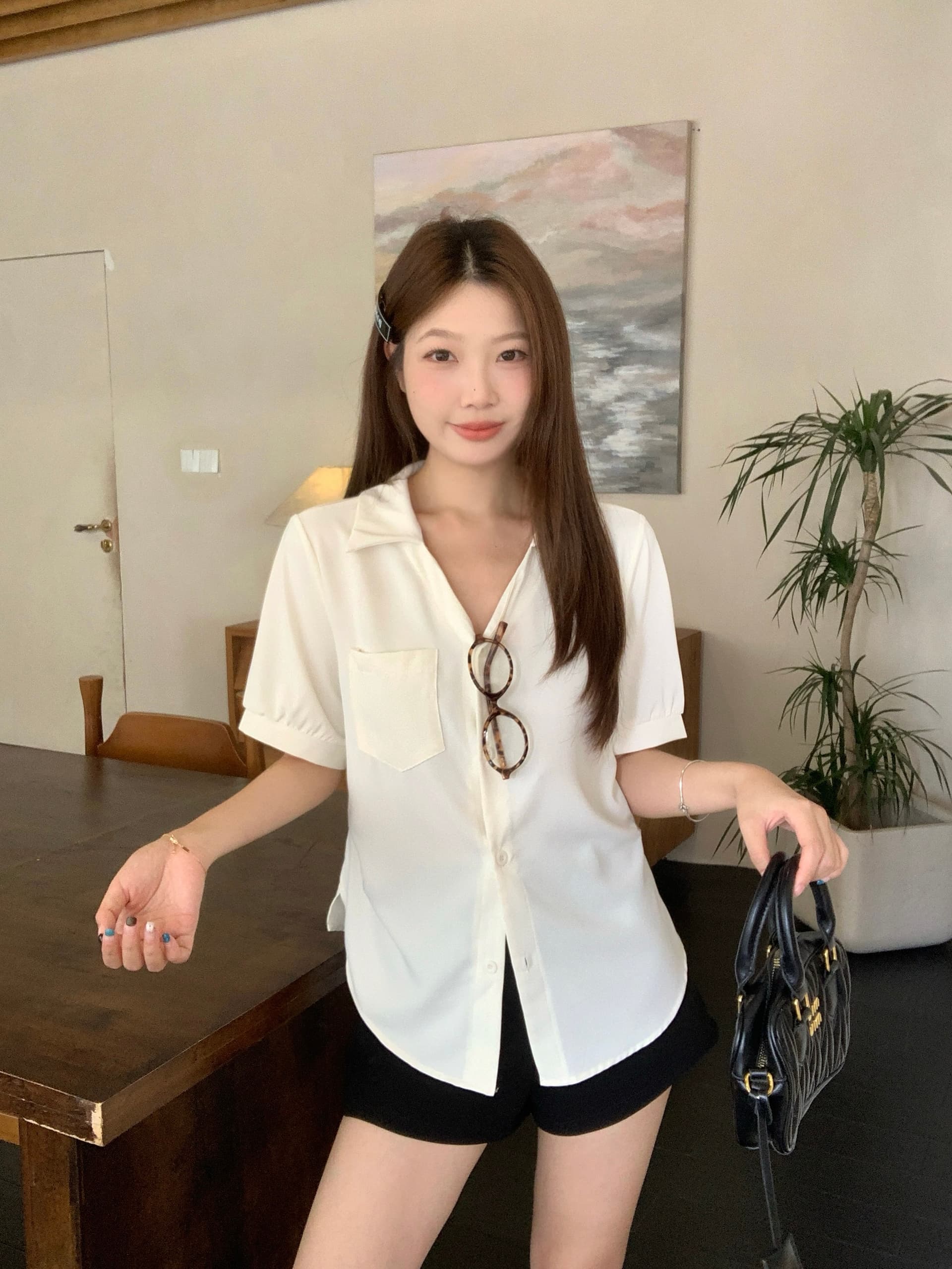 실사 2026 여름 새로운 지방 mm 빅 사이즈 여성 한 부서 달콤한 스타일 반팔 셔츠 주름 허리 수축 출퇴근 맨위 상세 이미지 11
