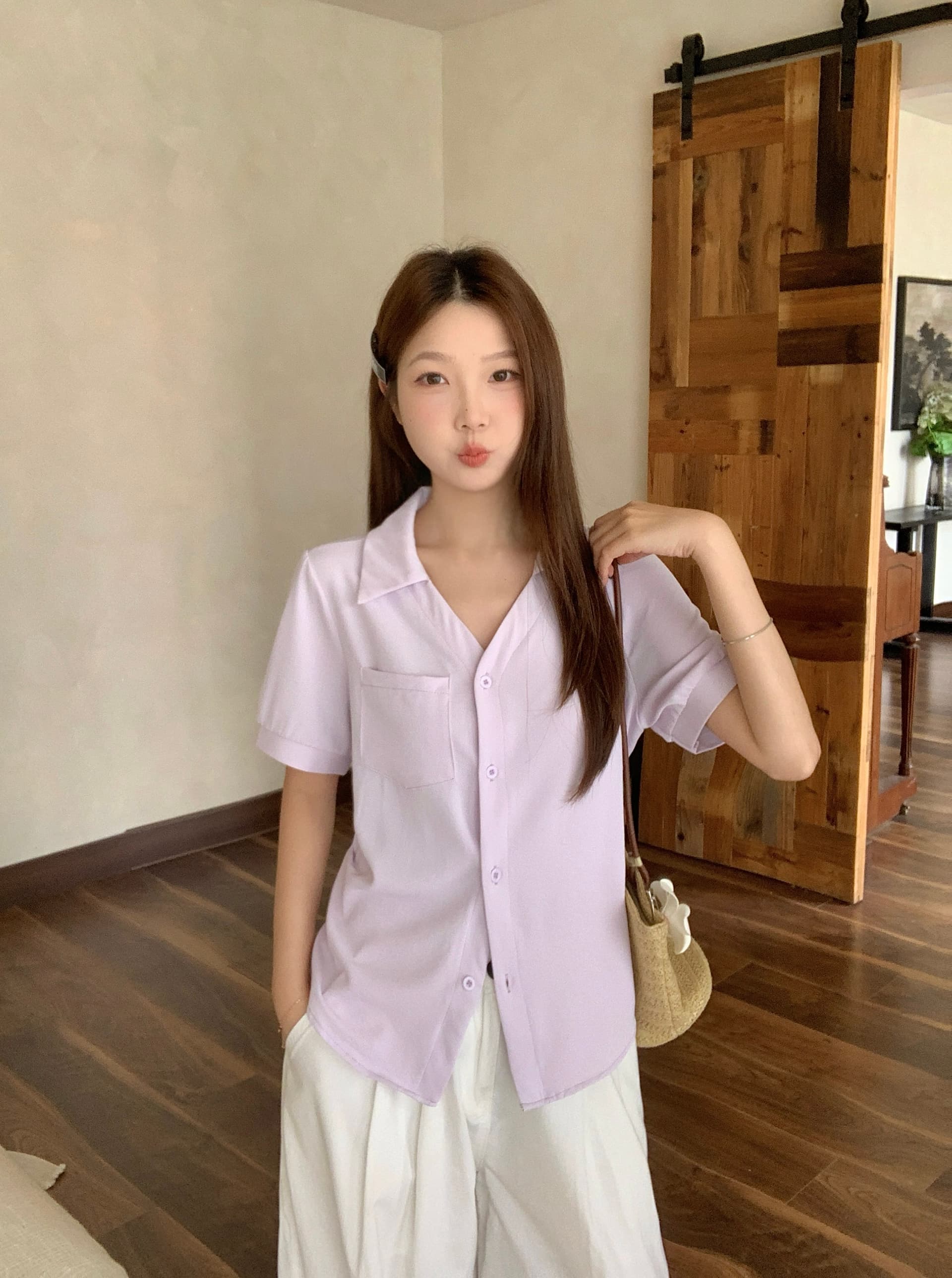 실사 2026 여름 새로운 지방 mm 빅 사이즈 여성 한 부서 달콤한 스타일 반팔 셔츠 주름 허리 수축 출퇴근 맨위 상세 이미지 19