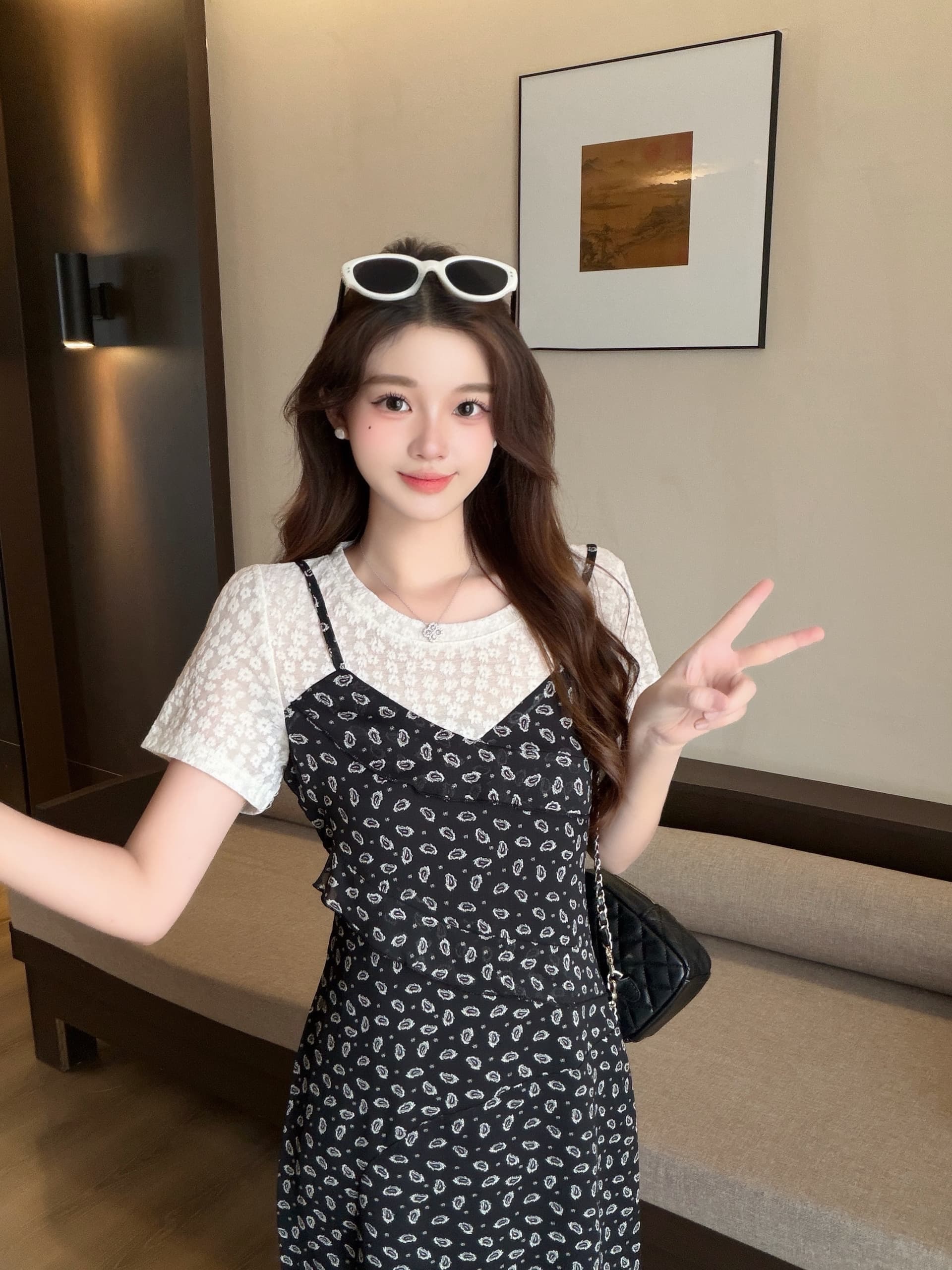 실사 2026 여름 새로운 지방 mm 빅 사이즈 여성 패치워크 페이크 레이어드 슬립 드레스 프랑스식 허리 수축 슬림해 보이는 드레스 상세 이미지 12