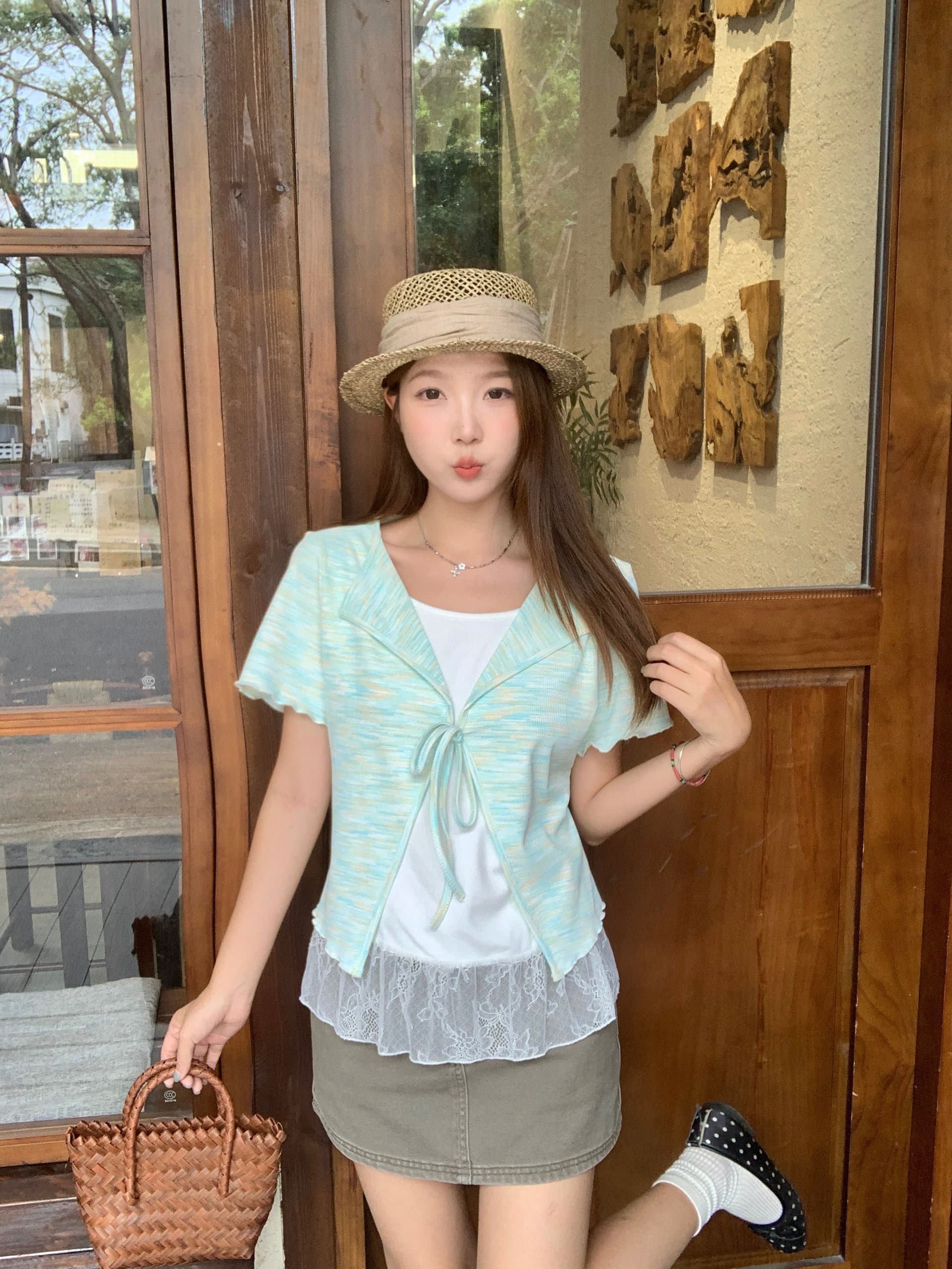 실사 2026 여름 새로운 지방 mm 빅 사이즈 패치워크 레이스 페이크 레이어드 배색 반팔 티셔츠 디자인 센스 맨위 상세 이미지 9