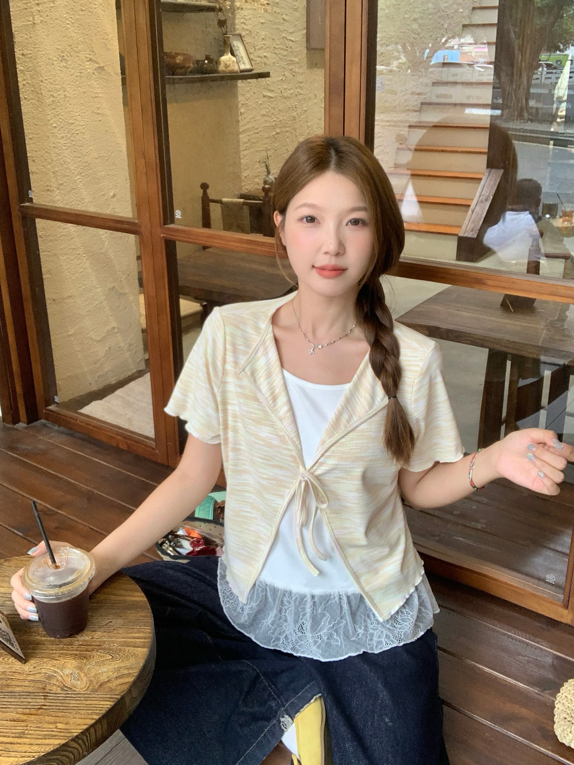 실사 2026 여름 새로운 지방 mm 빅 사이즈 패치워크 레이스 페이크 레이어드 배색 반팔 티셔츠 디자인 센스 맨위 상세 이미지 15