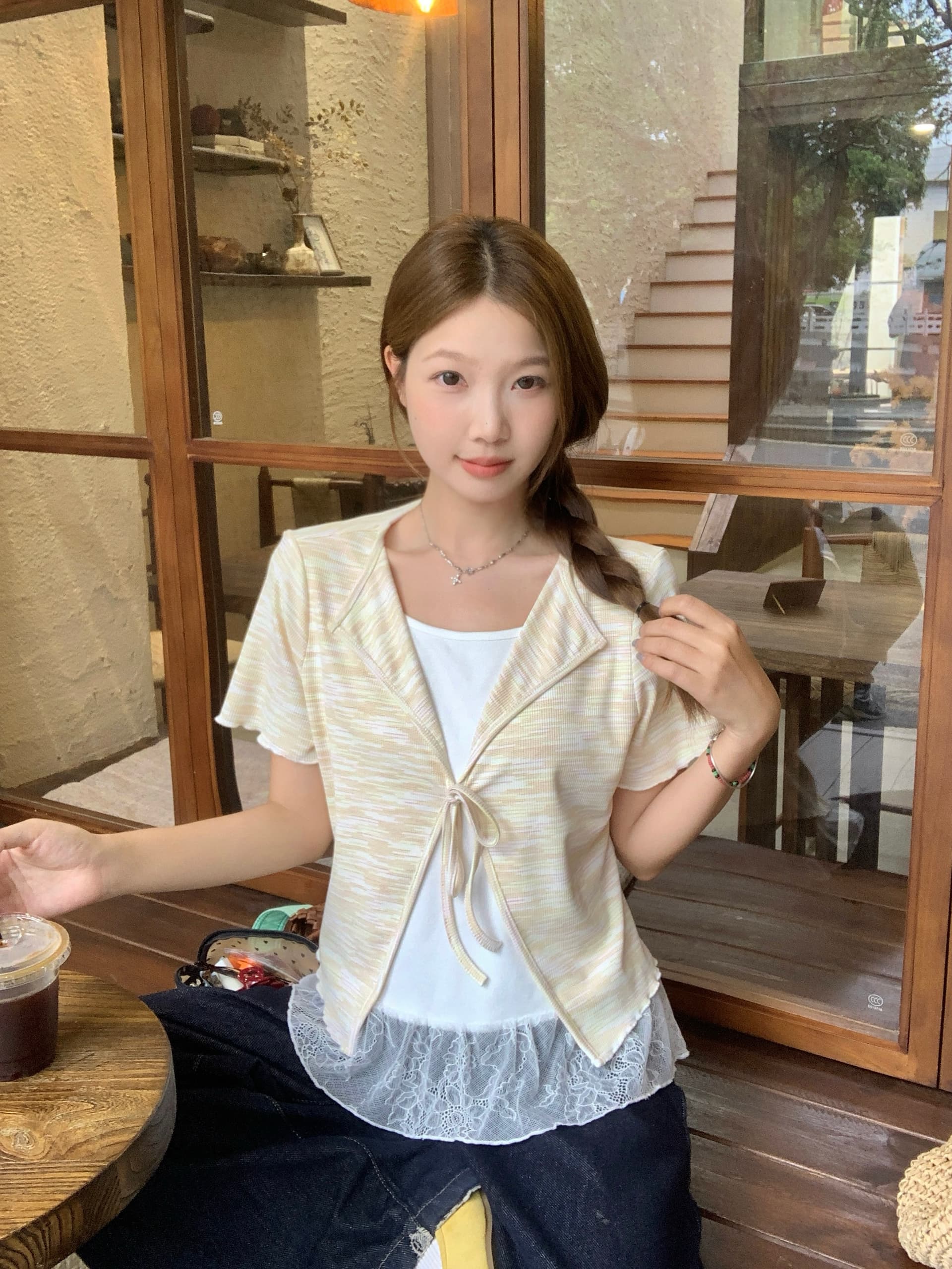 실사 2026 여름 새로운 지방 mm 빅 사이즈 패치워크 레이스 페이크 레이어드 배색 반팔 티셔츠 디자인 센스 맨위 상세 이미지 16