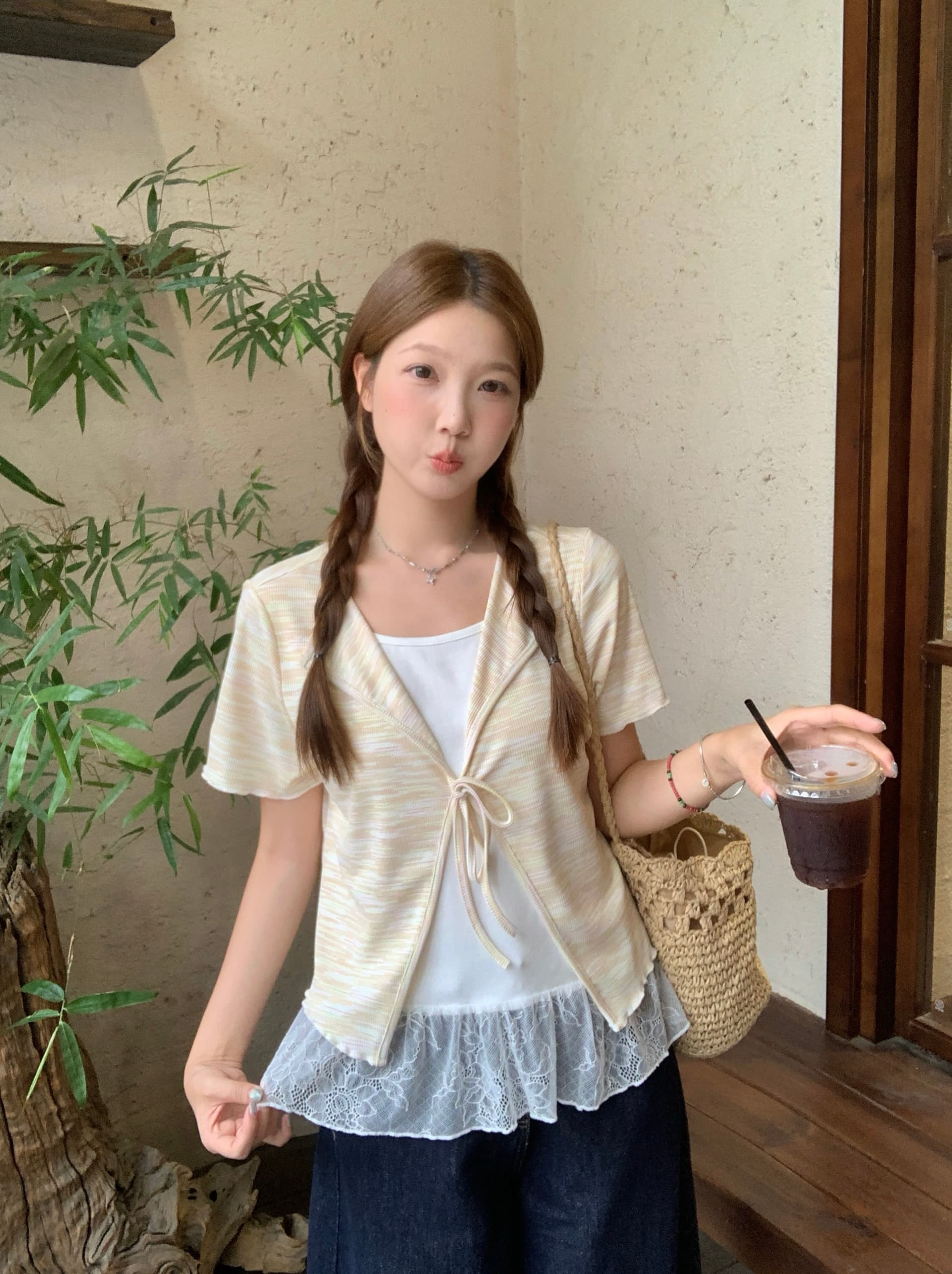 실사 2026 여름 새로운 지방 mm 빅 사이즈 패치워크 레이스 페이크 레이어드 배색 반팔 티셔츠 디자인 센스 맨위 상세 이미지 17