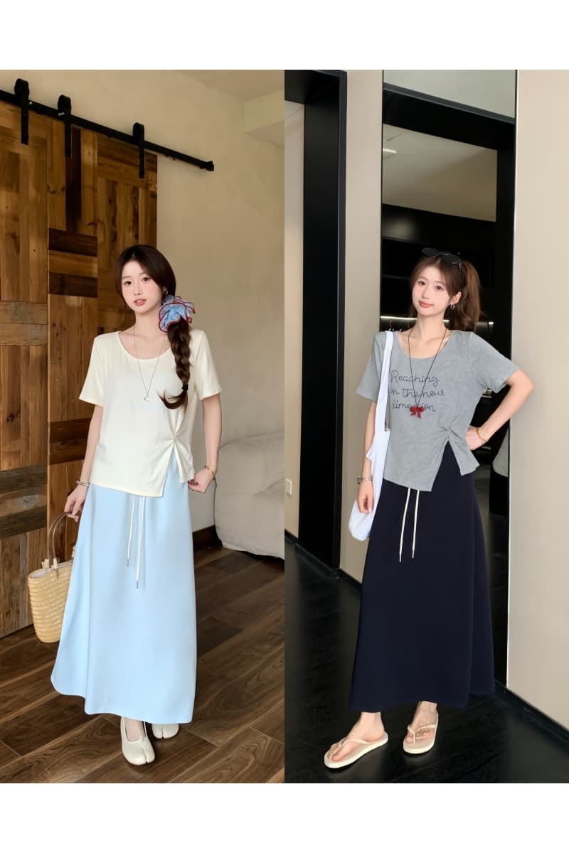 실사 2026 여름 드레스 새로운 지방 mm 빅 사이즈 핀치 Pleat 프린트 반팔 맨위 허리밴드 반신 스커트 연령 감소 세트 이미지 6