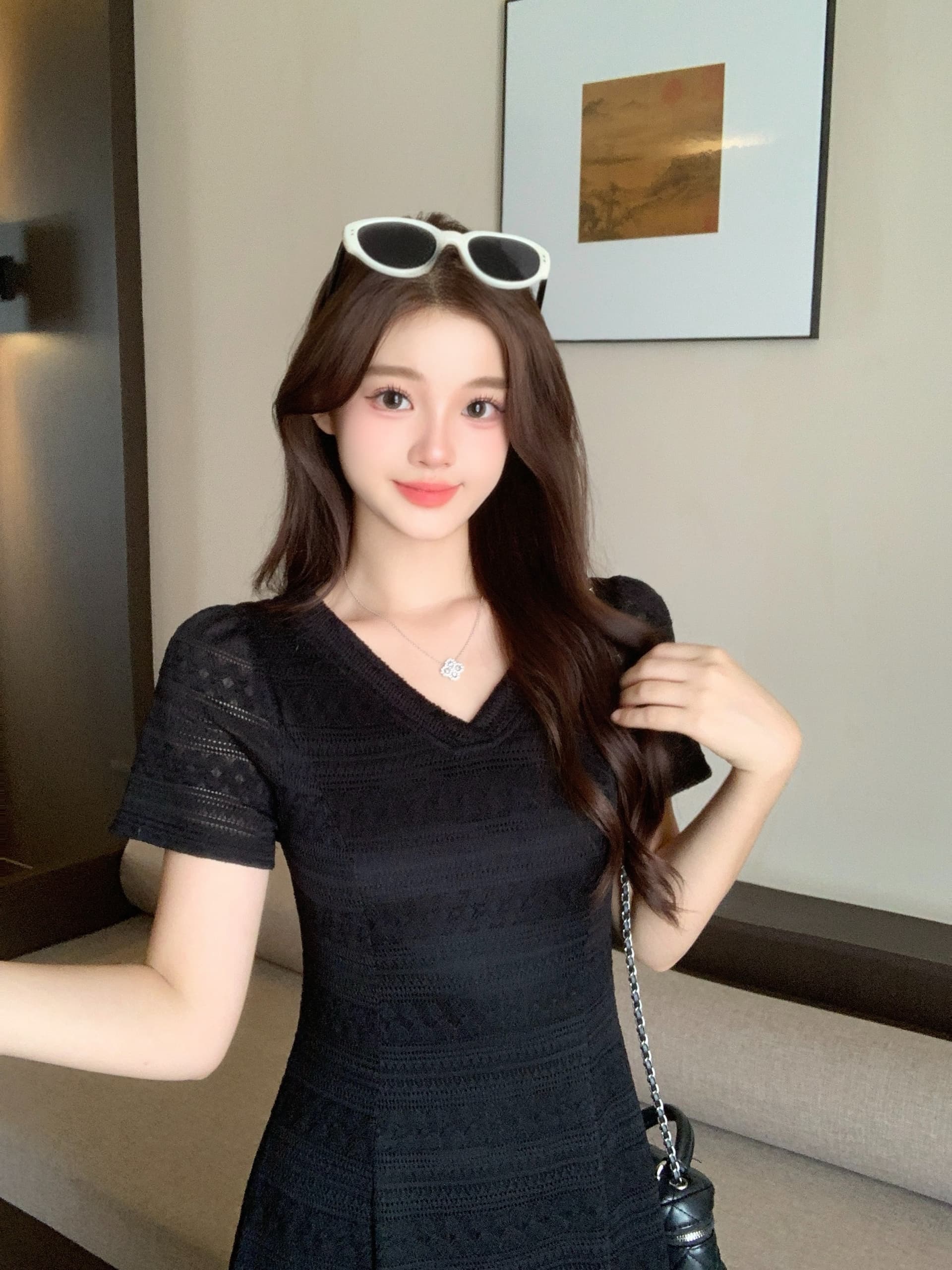 실사 2026 여름 새로운 지방 mm 빅 사이즈 품격 V넥 자카드 드레스 표지 배 슬림해 보이는 허리 수축 한 마디 롱 스커트 상세 이미지 10