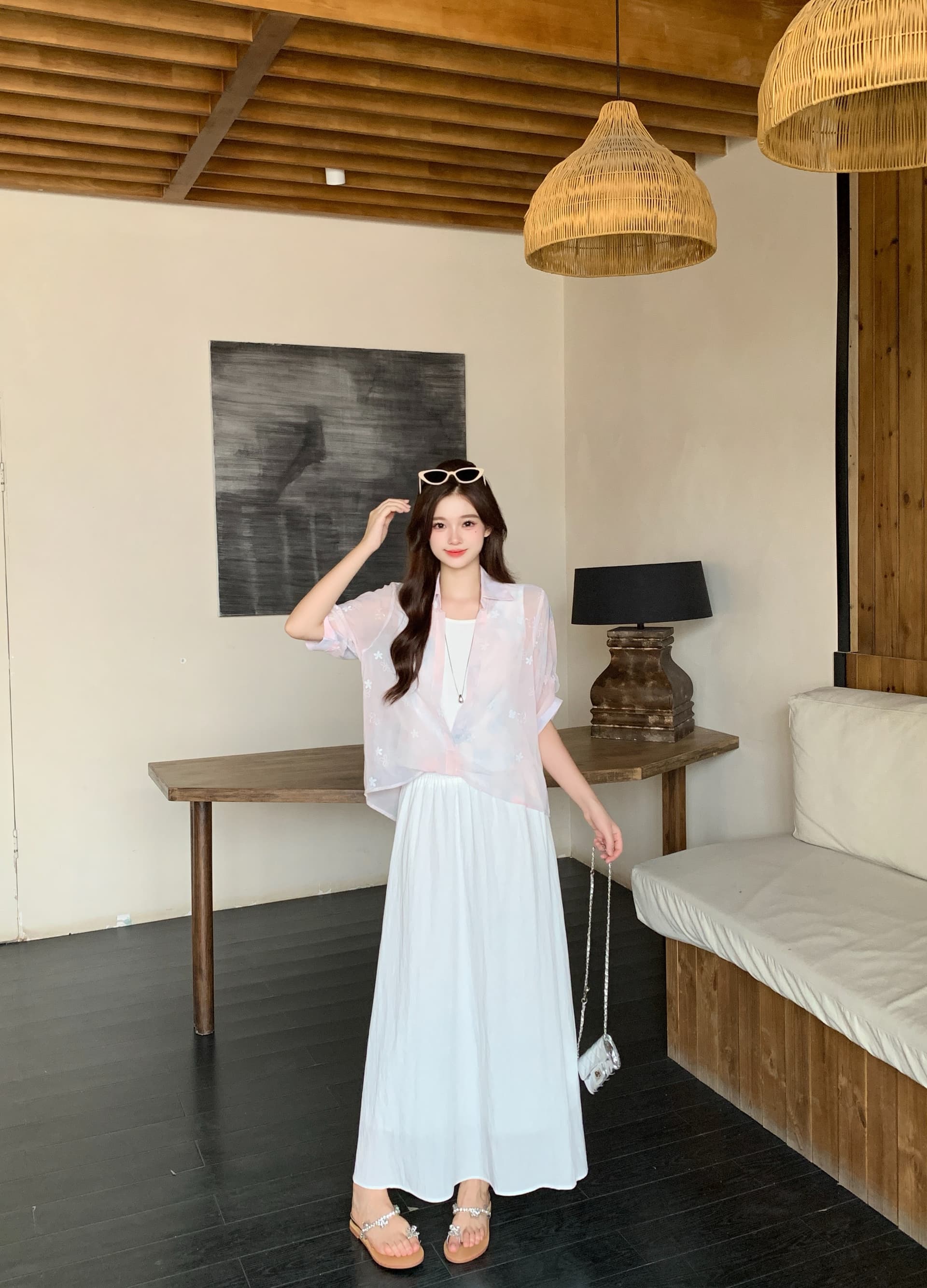 실사 2026 여름 새로운 지방 mm 빅 사이즈 그라데이션 페이크 레이어드 반팔 맨위 하이웨이스트 반신 스커트 투피스 슈트 상세 이미지 17