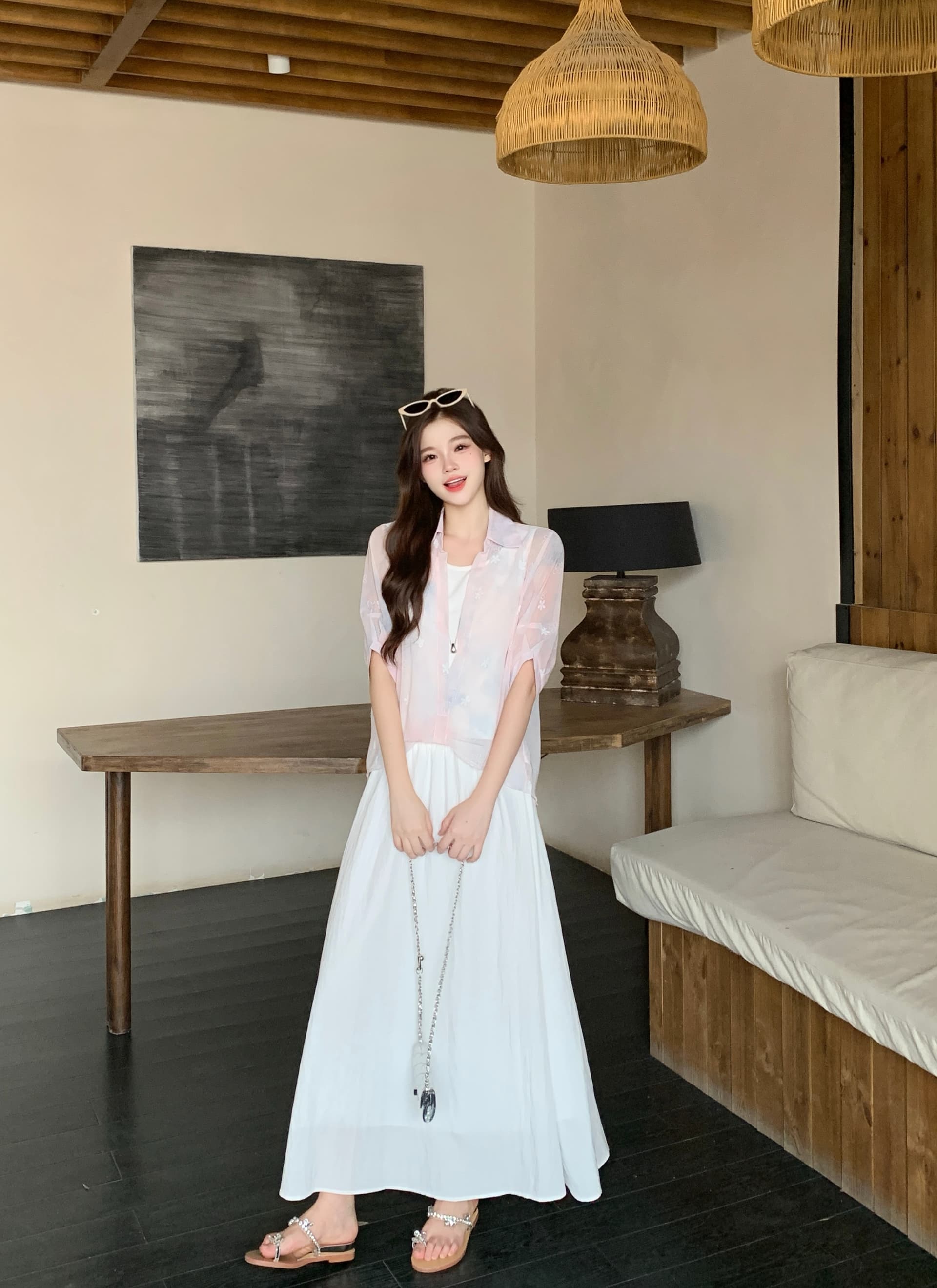 실사 2026 여름 새로운 지방 mm 빅 사이즈 그라데이션 페이크 레이어드 반팔 맨위 하이웨이스트 반신 스커트 투피스 슈트 상세 이미지 20