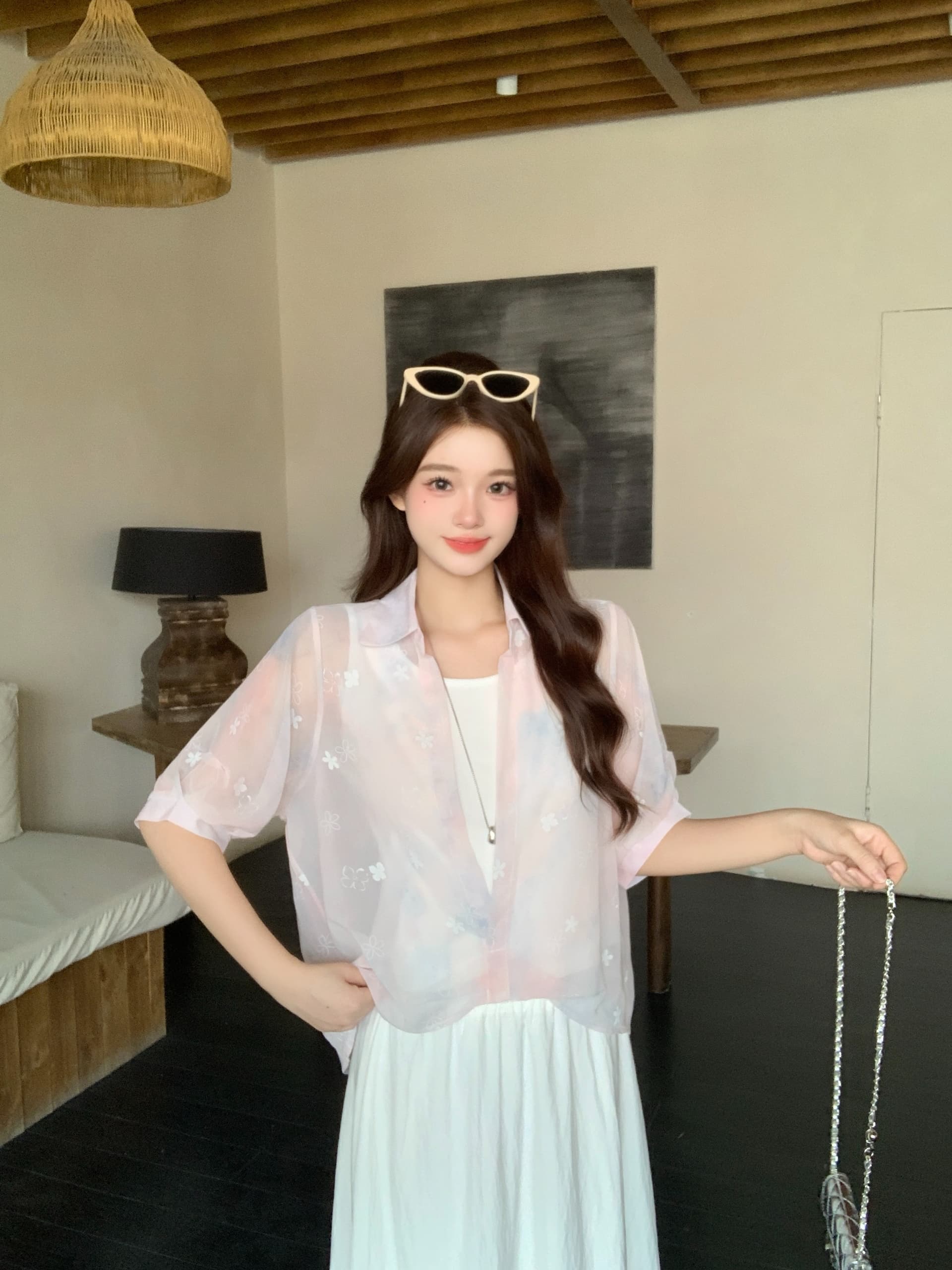 실사 2026 여름 새로운 지방 mm 빅 사이즈 그라데이션 페이크 레이어드 반팔 맨위 하이웨이스트 반신 스커트 투피스 슈트 상세 이미지 21