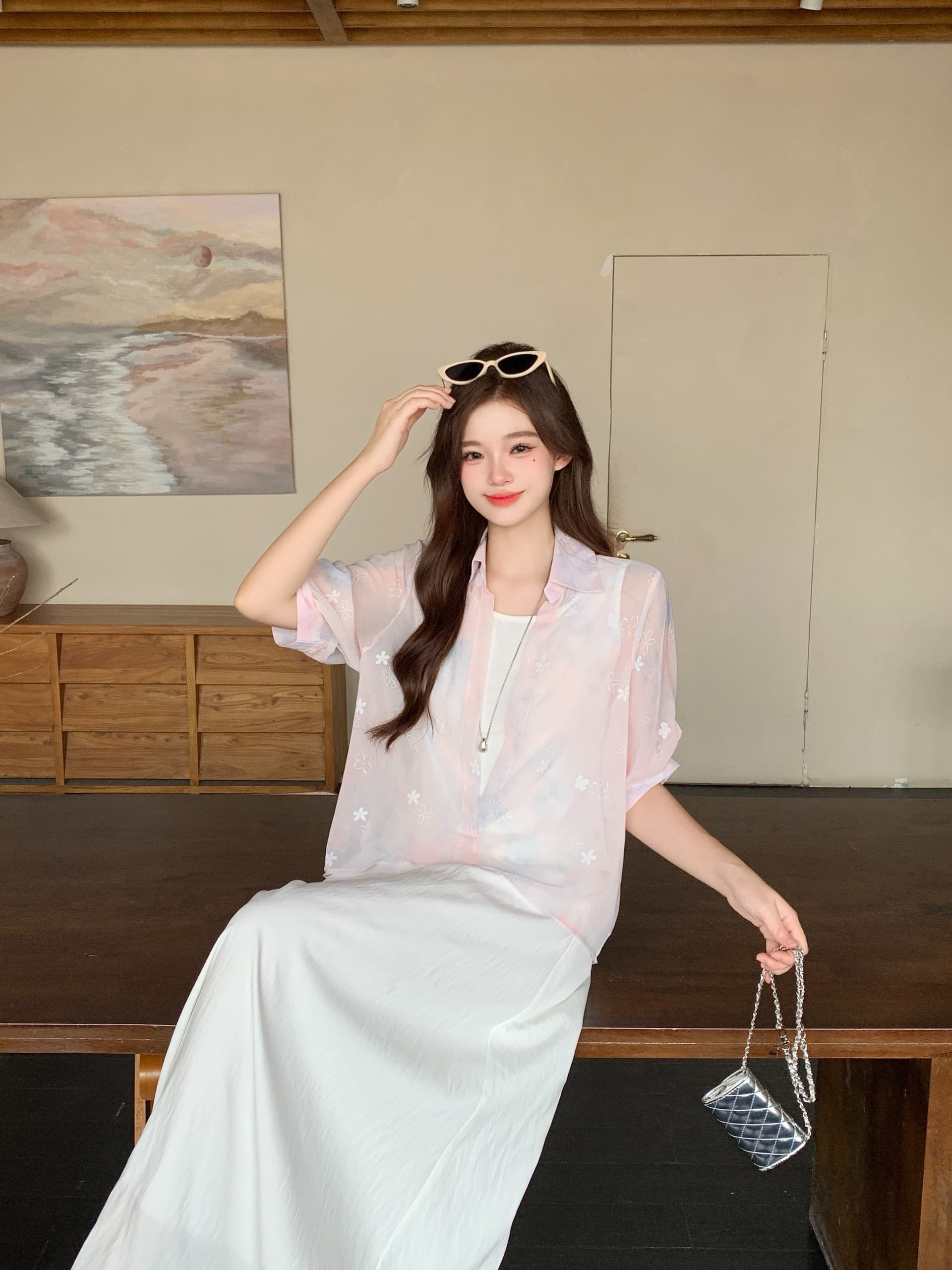 실사 2026 여름 새로운 지방 mm 빅 사이즈 그라데이션 페이크 레이어드 반팔 맨위 하이웨이스트 반신 스커트 투피스 슈트 상세 이미지 22
