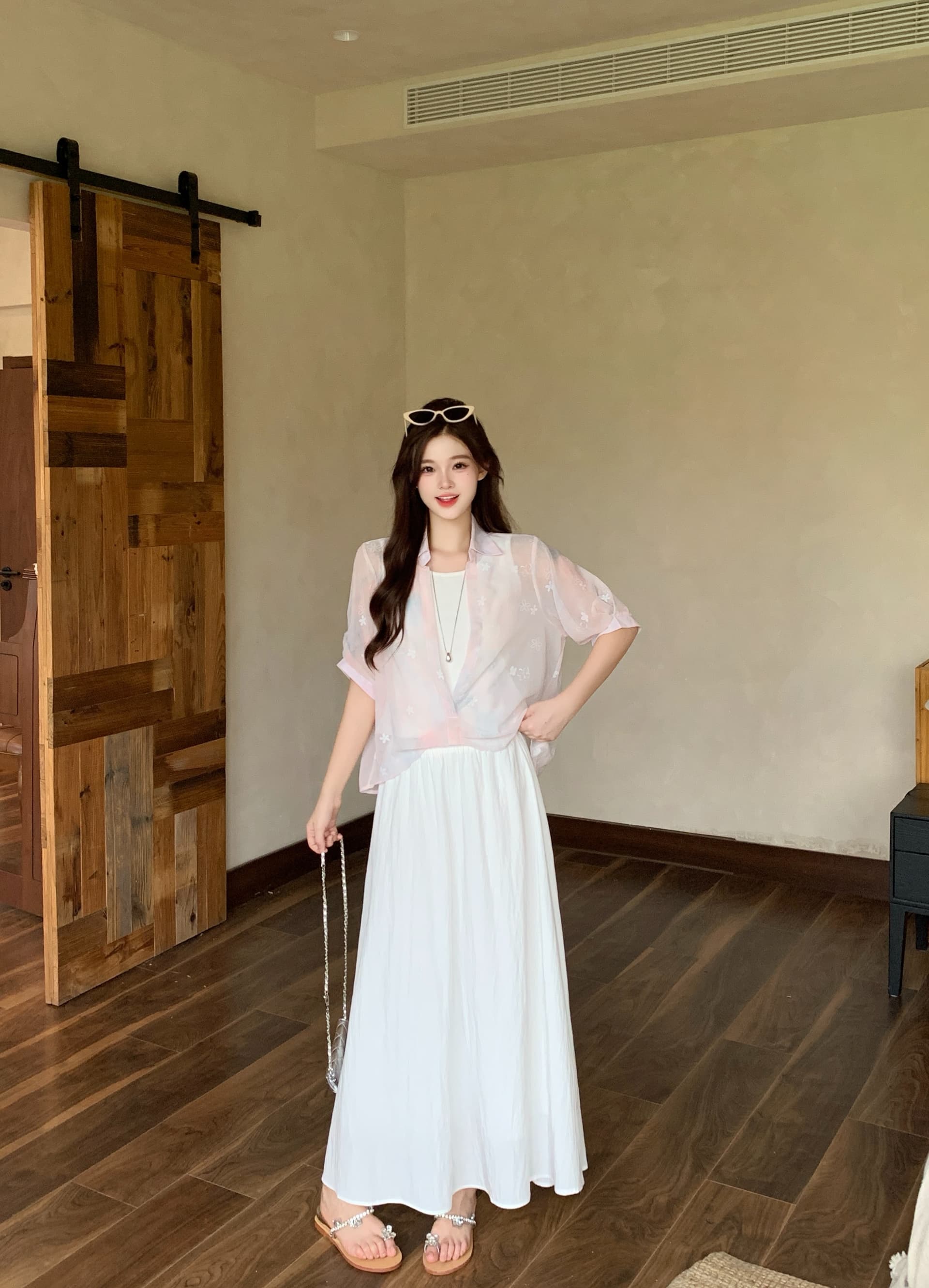 실사 2026 여름 새로운 지방 mm 빅 사이즈 그라데이션 페이크 레이어드 반팔 맨위 하이웨이스트 반신 스커트 투피스 슈트 상세 이미지 25
