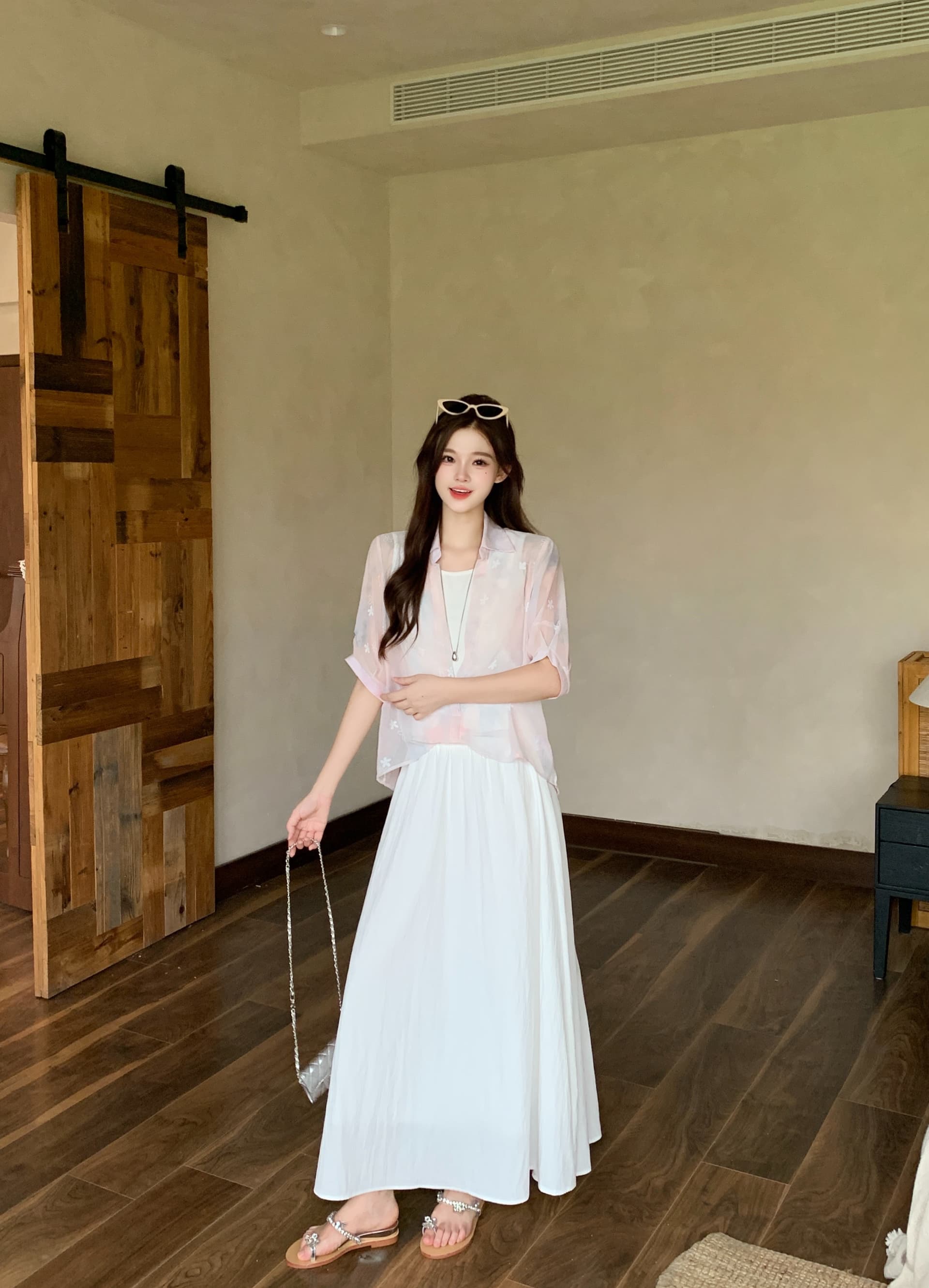 실사 2026 여름 새로운 지방 mm 빅 사이즈 그라데이션 페이크 레이어드 반팔 맨위 하이웨이스트 반신 스커트 투피스 슈트 상세 이미지 26
