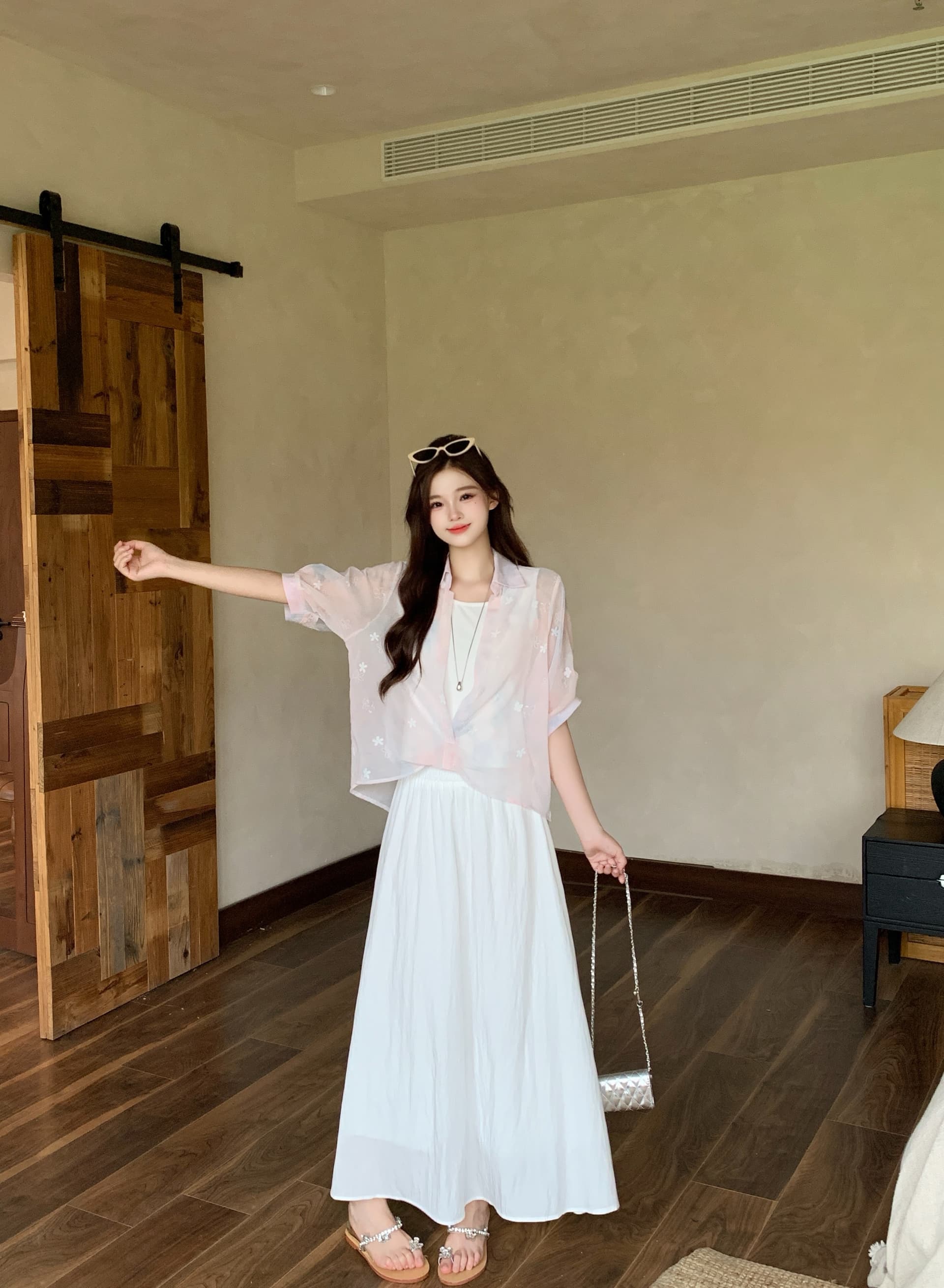 실사 2026 여름 새로운 지방 mm 빅 사이즈 그라데이션 페이크 레이어드 반팔 맨위 하이웨이스트 반신 스커트 투피스 슈트 상세 이미지 27