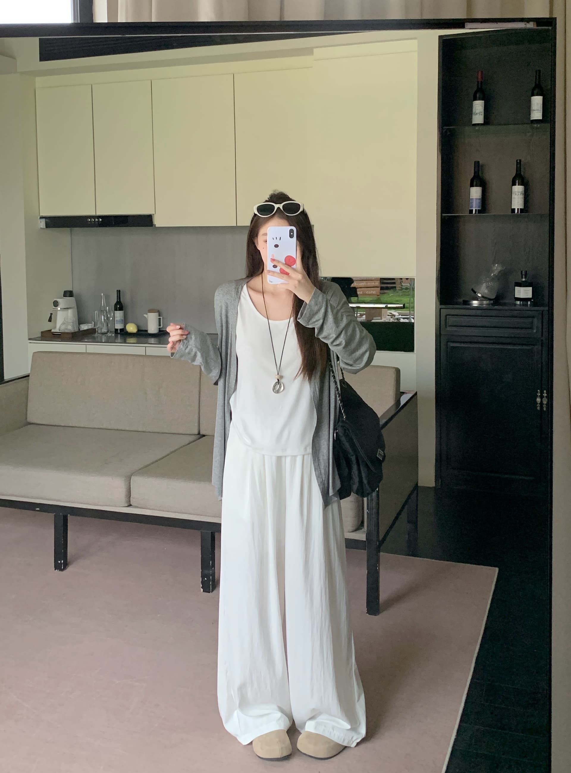 실사 빅 사이즈 2026 가을 새로운 지방 mm 조끼 오픈 가디건 넓은 다리 캐주얼 바지 3종 세트 느긋한 바람 세트 상세 이미지 10