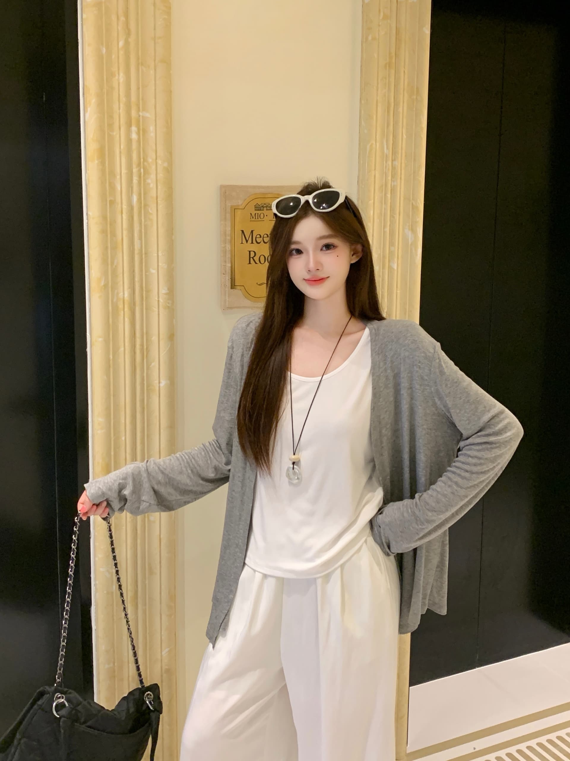 실사 빅 사이즈 2026 가을 새로운 지방 mm 조끼 오픈 가디건 넓은 다리 캐주얼 바지 3종 세트 느긋한 바람 세트 상세 이미지 14
