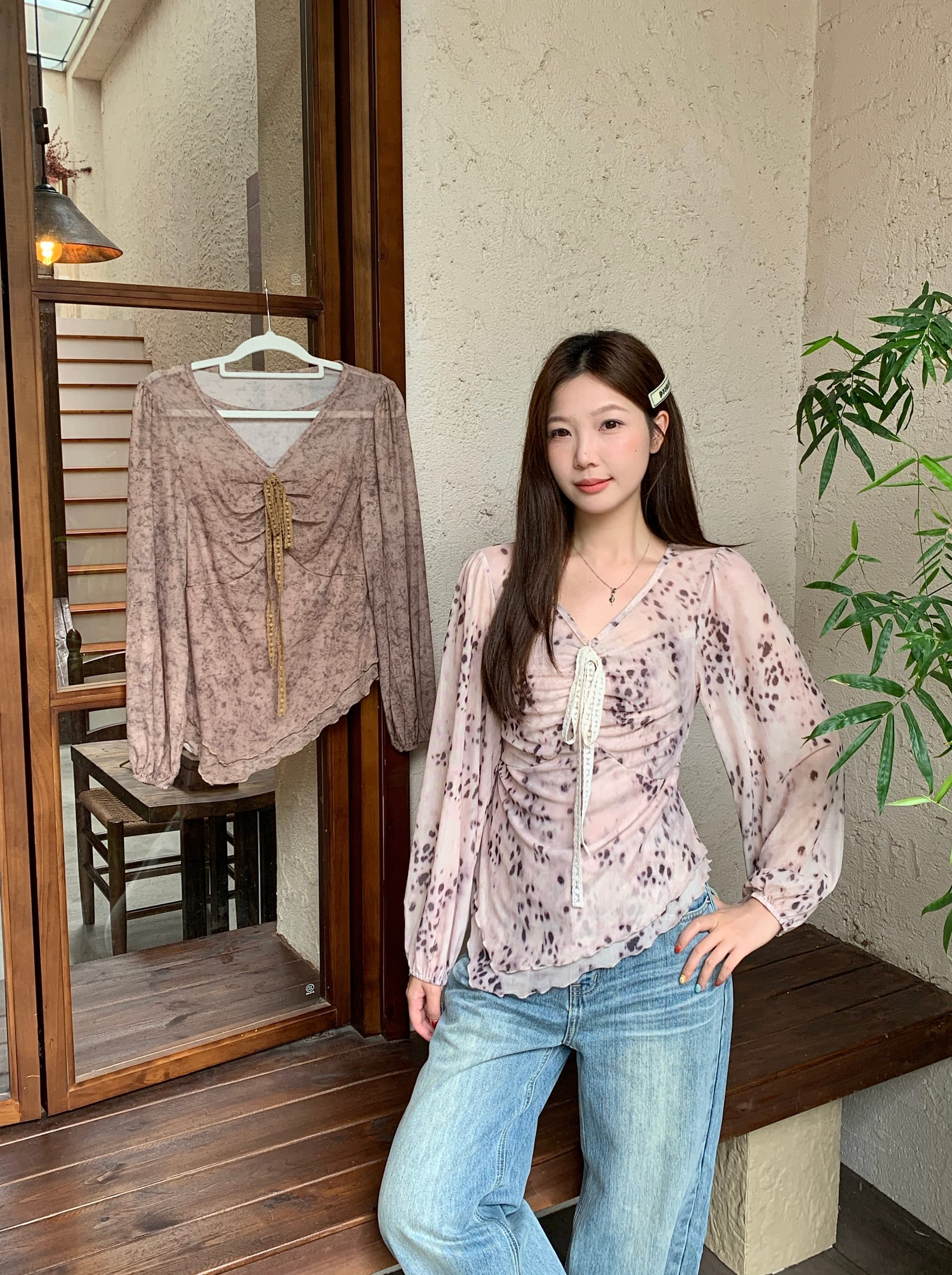 실사 2026 가을 새로운 지방 mm 빅 사이즈 순수한 욕망 바람 스트랩 주름 긴팔 티셔츠 불규칙 몸매 가꾸기 맨위 상세 이미지 4