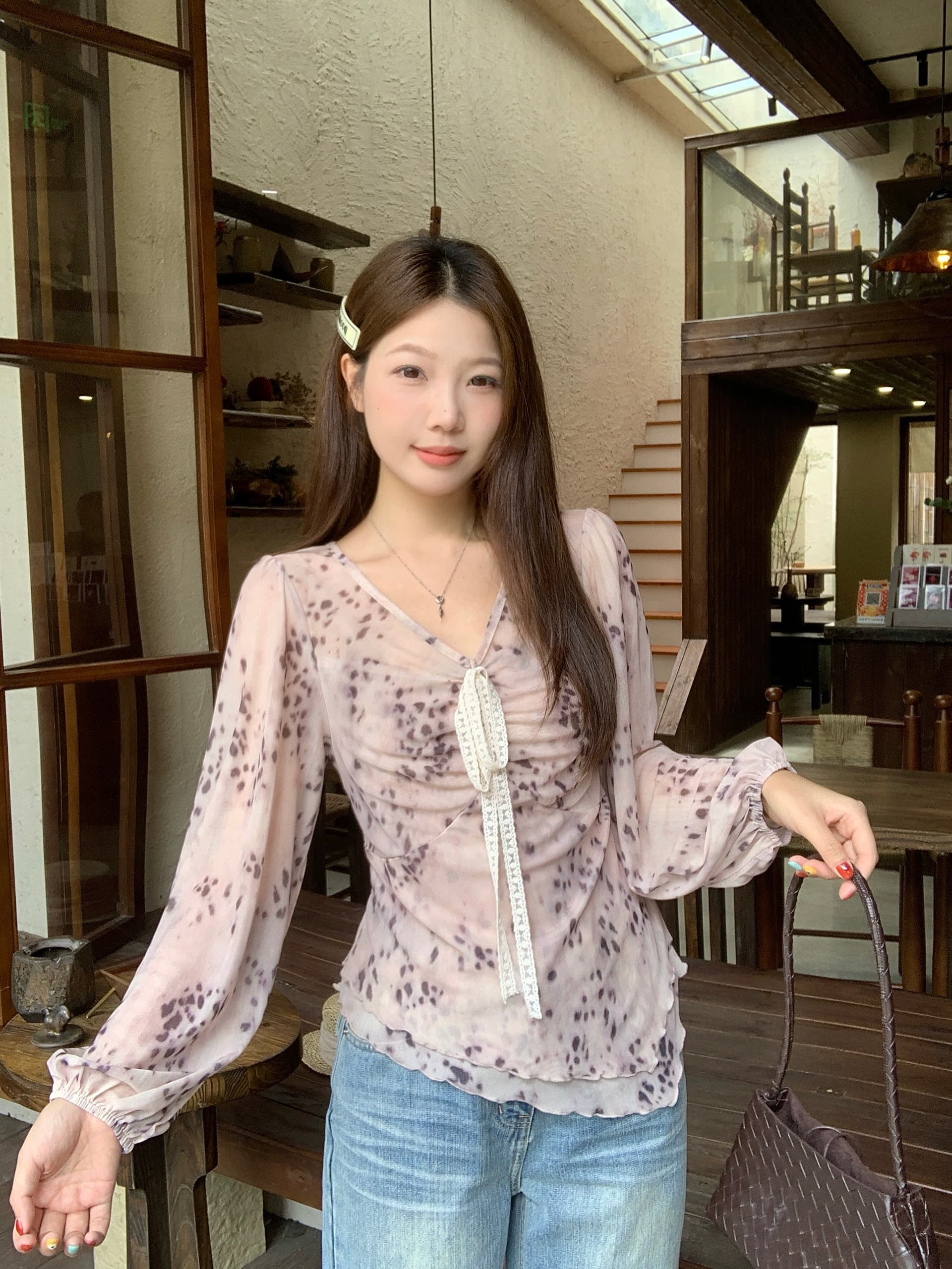 실사 2026 가을 새로운 지방 mm 빅 사이즈 순수한 욕망 바람 스트랩 주름 긴팔 티셔츠 불규칙 몸매 가꾸기 맨위 상세 이미지 11