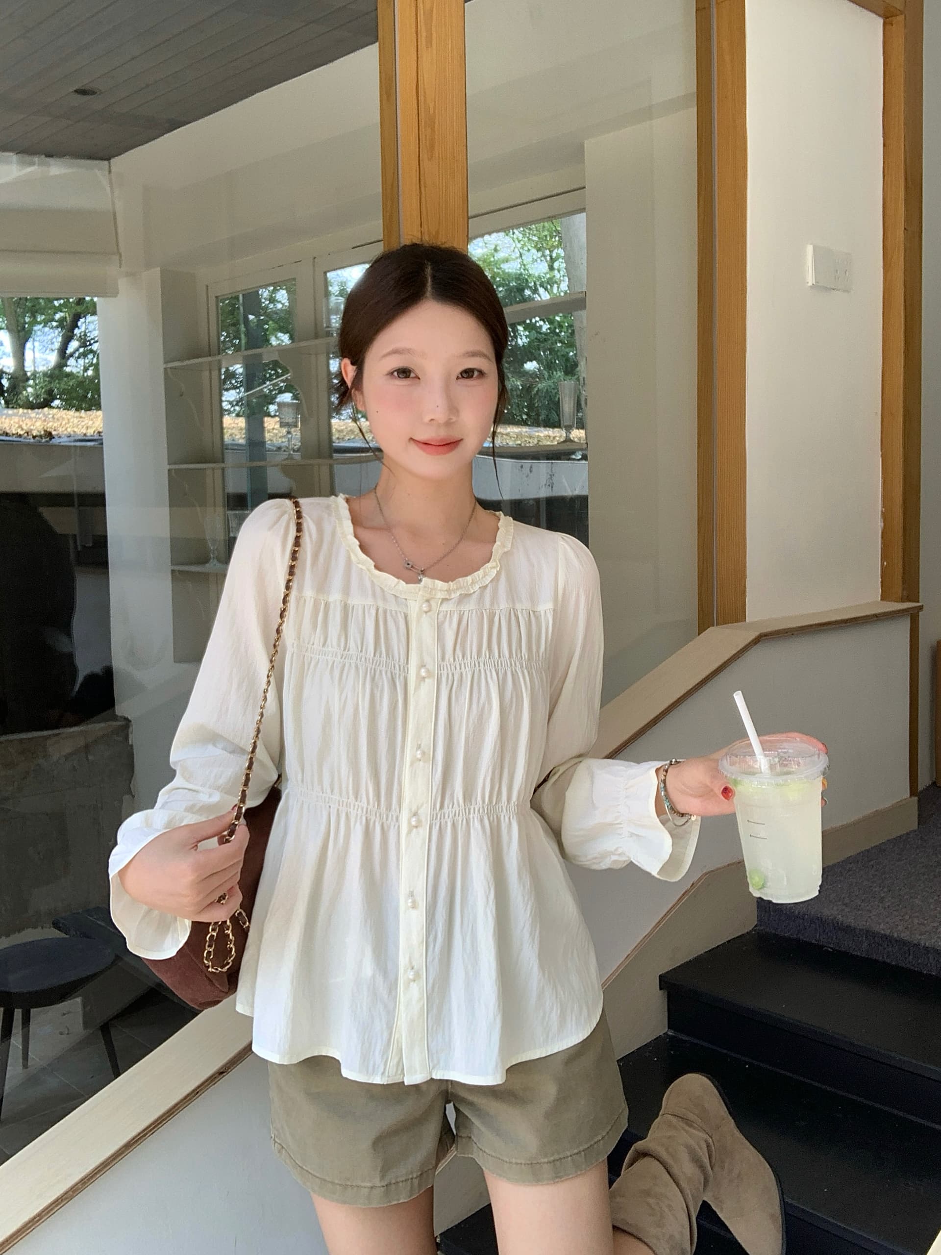 실사 2026 가을 의상 새로운 지방 mm 빅 사이즈 프랑스식 달콤함 프릴 긴팔 셔츠 디자인 센스 주름 맨위 상세 이미지 17