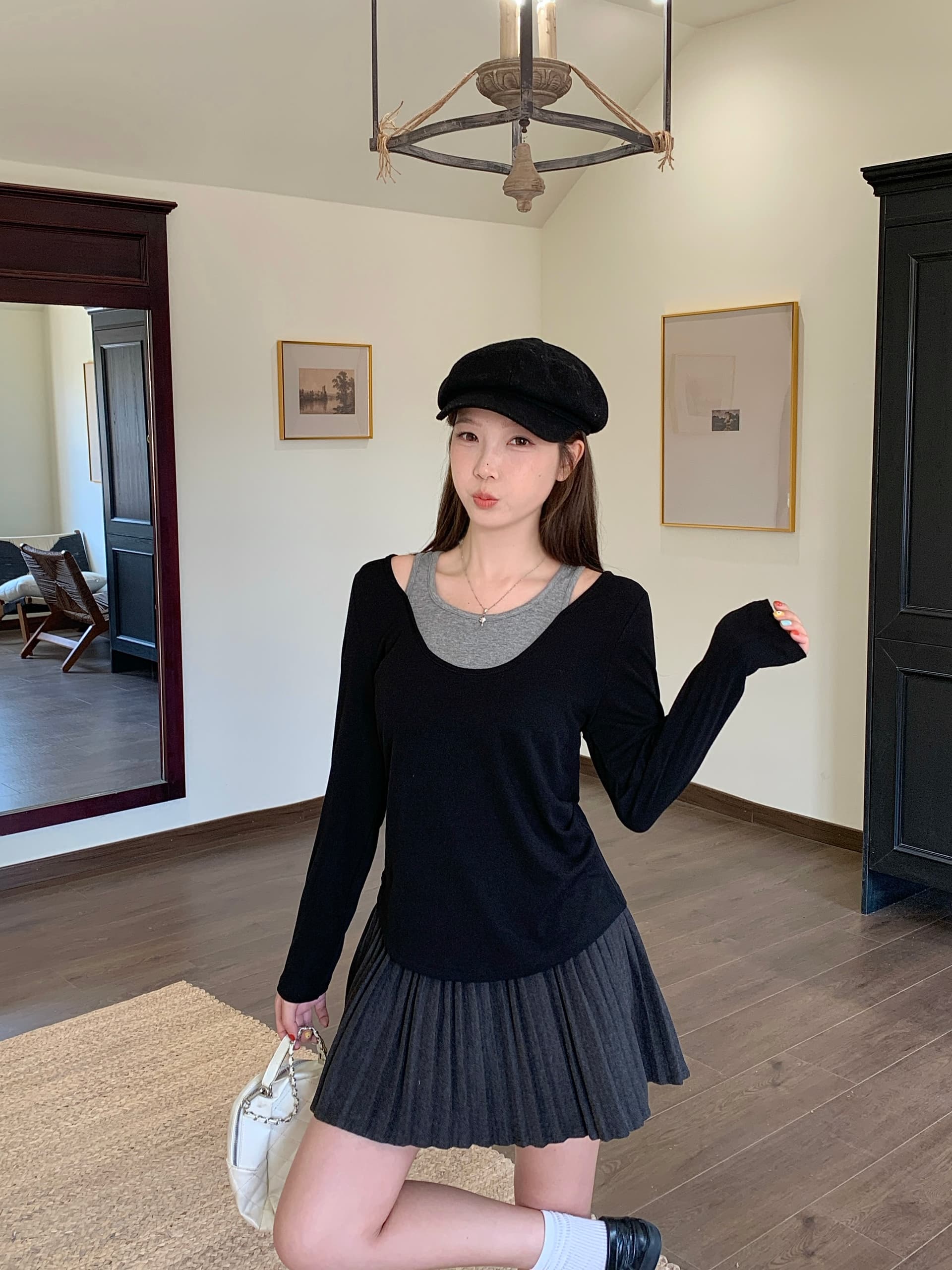 실사 2026 가을 새로운 지방 mm 빅 사이즈 한 부서 페이크 레이어드 긴팔 티셔츠 디자인 센스 홀로우 아웃 몸매 가꾸기 맨위 상세 이미지 20