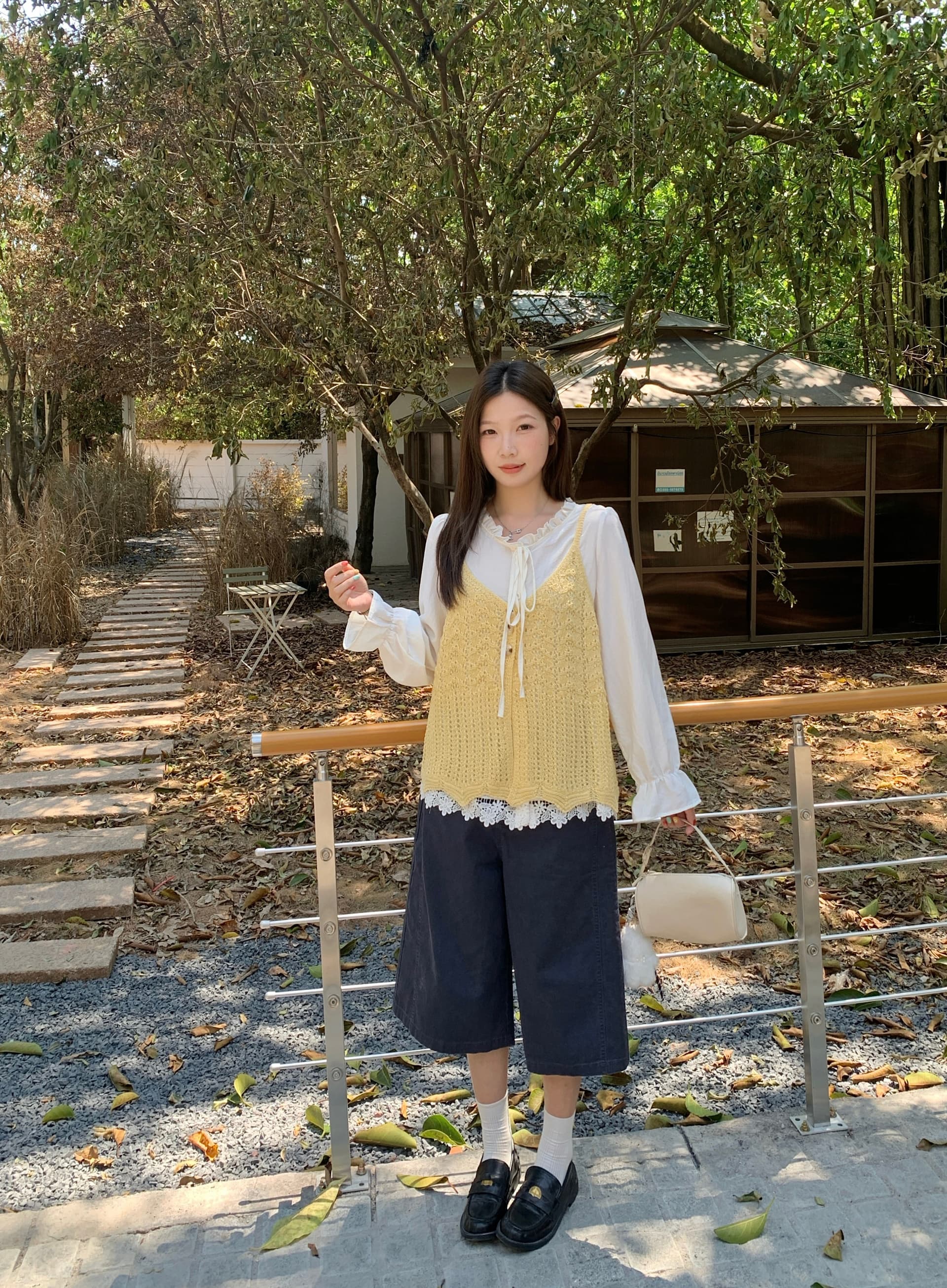 실사 2026 가을 의상 새로운 지방 mm 스택 착용 니트 조끼 베스트 프랑스식 레이스 측면 셔츠 한 부서 투피스 세트 상세 이미지 10