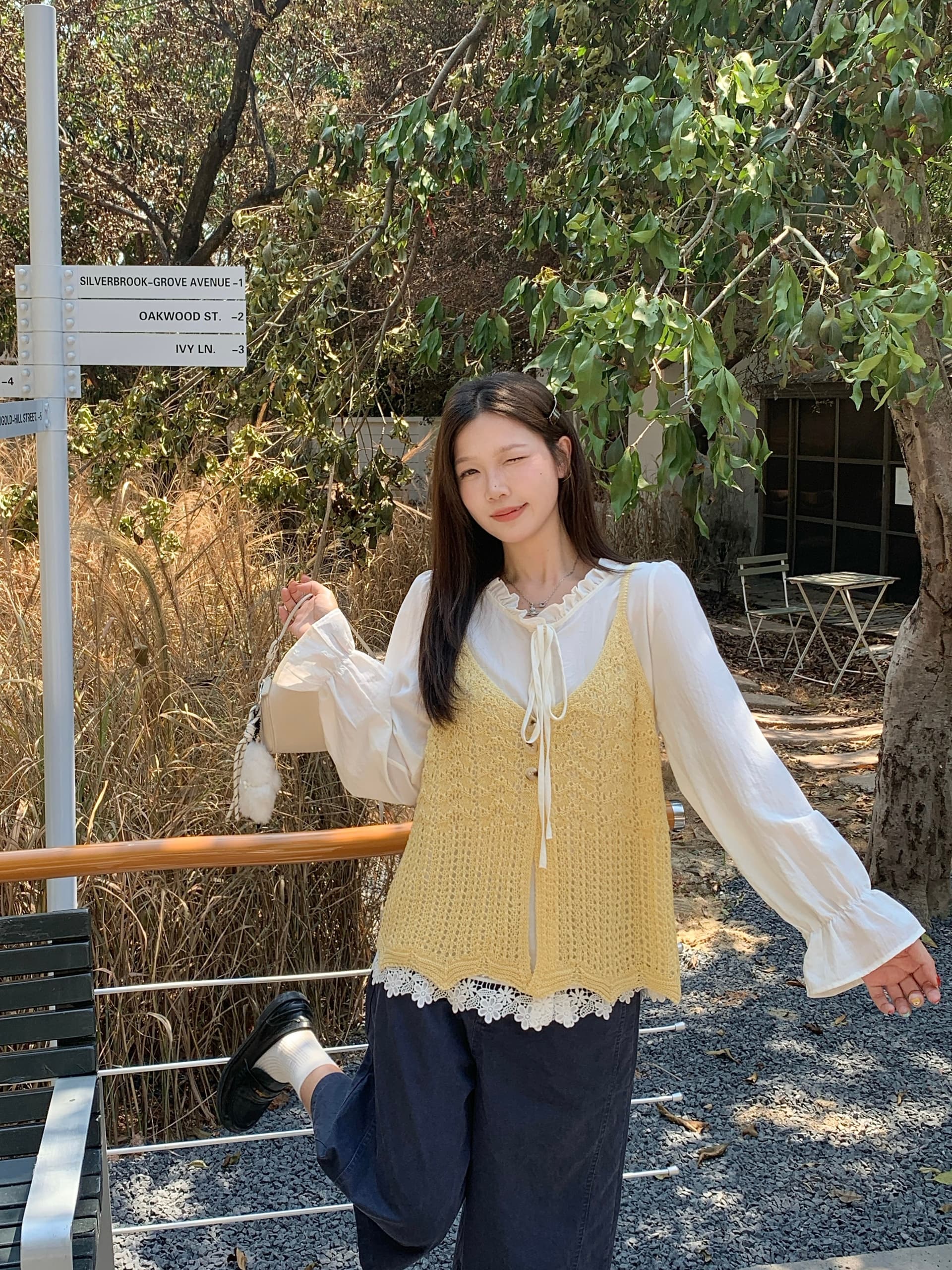 실사 2026 가을 의상 새로운 지방 mm 스택 착용 니트 조끼 베스트 프랑스식 레이스 측면 셔츠 한 부서 투피스 세트 상세 이미지 14