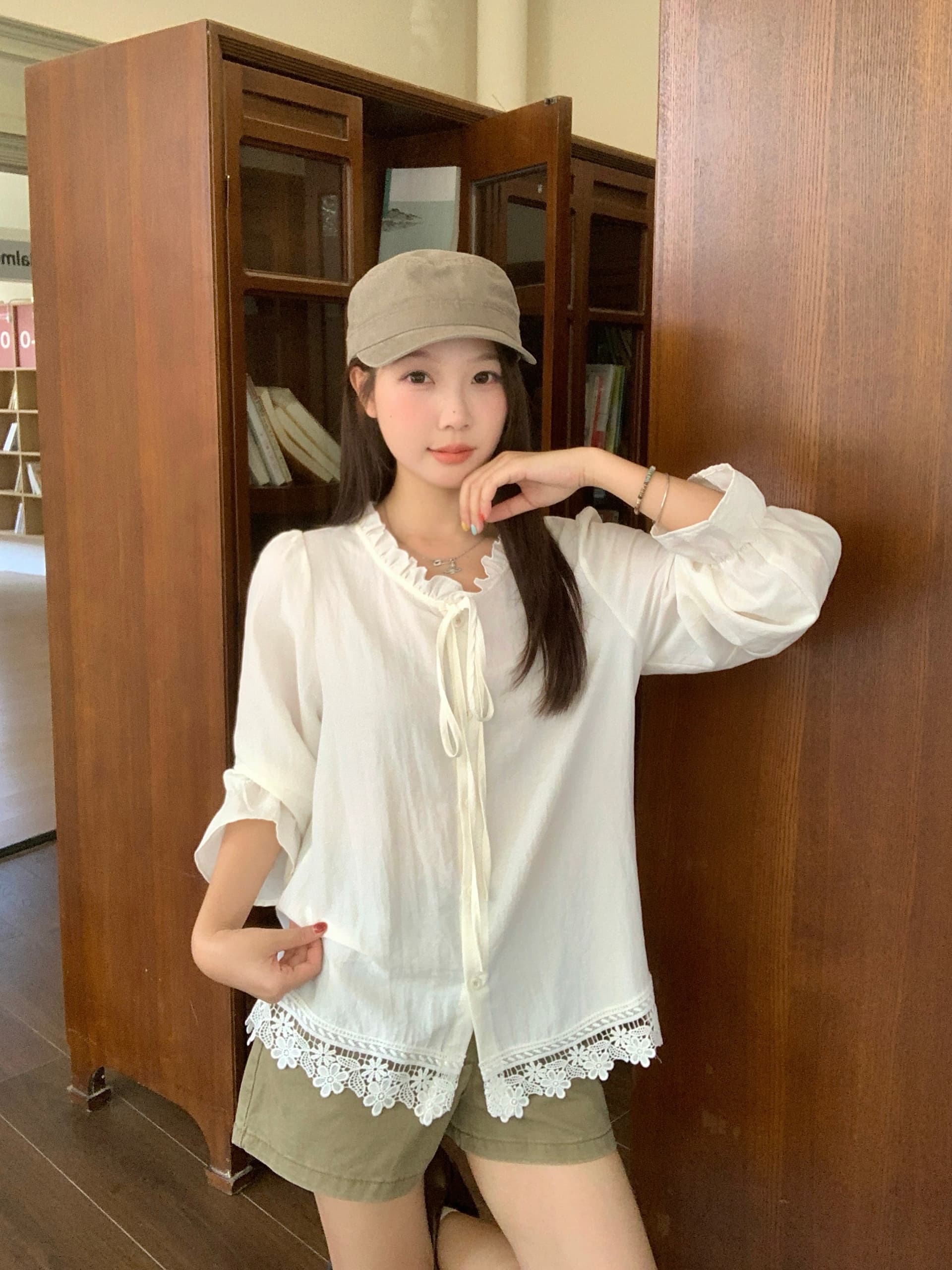 실사 2026 가을 의상 새로운 지방 mm 스택 착용 니트 조끼 베스트 프랑스식 레이스 측면 셔츠 한 부서 투피스 세트 상세 이미지 15