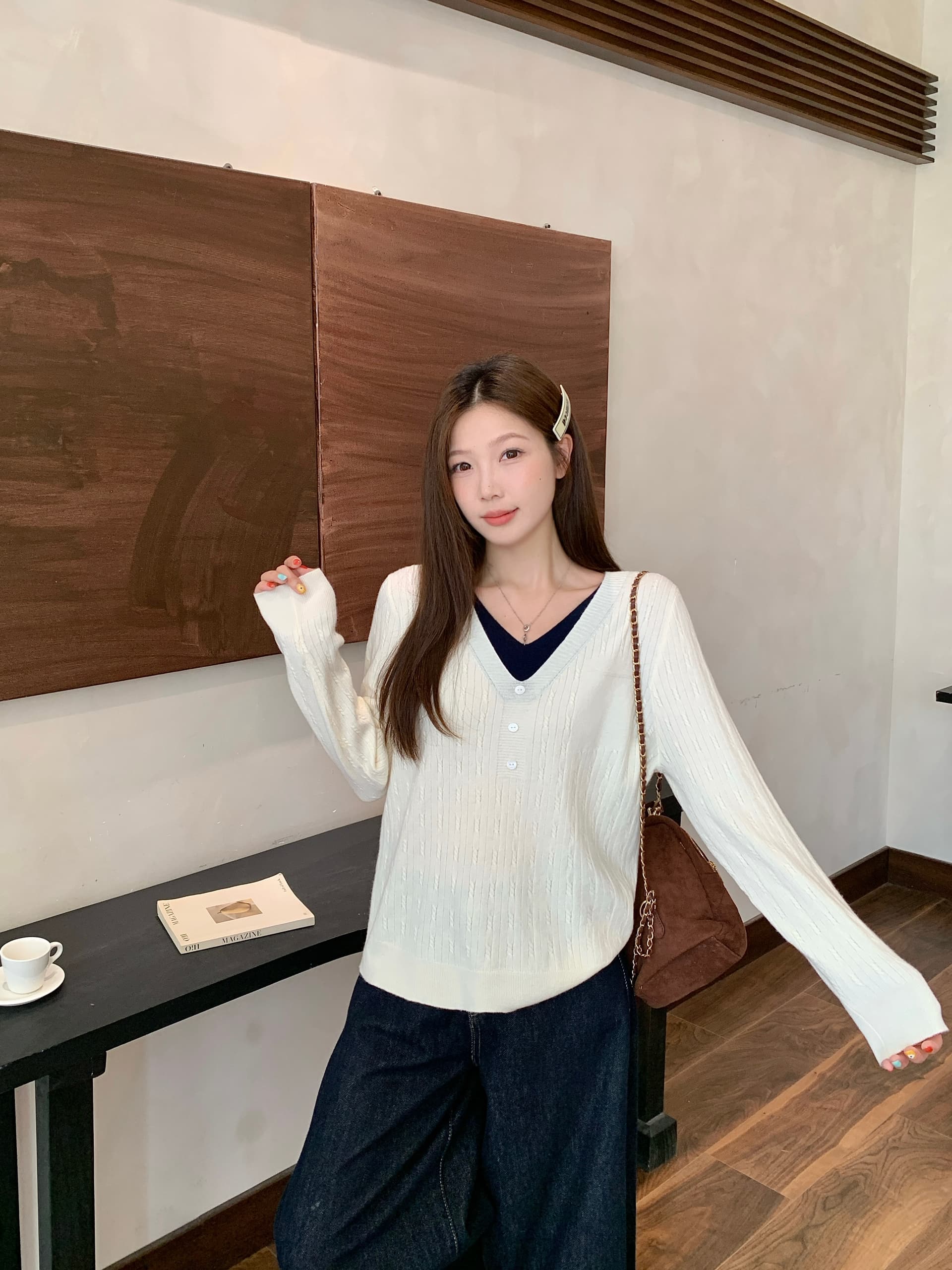 실사 2026 가을 의상 새로운 지방 mm 빅 사이즈 페이크 레이어드 V넥 긴팔 니트 스웨터 한 부서 루즈핏 예쁜 스웨터 상세 이미지 22