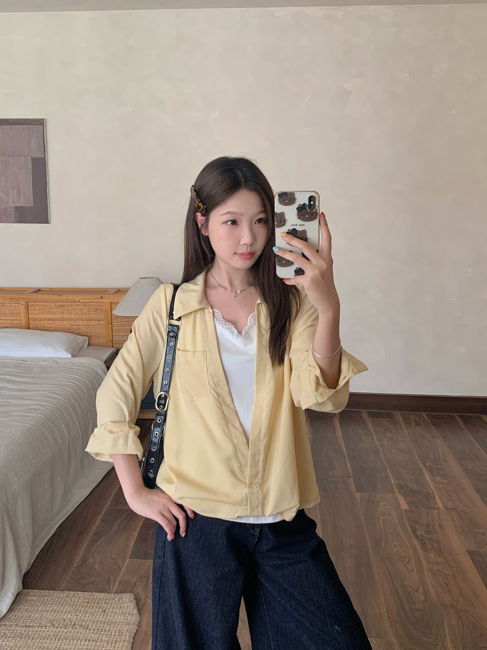 실사 2026 가을 새로운 지방 mm 빅 사이즈 패치워크 레이스 페이크 레이어드 긴팔 셔츠 디자인 센스 출퇴근 맨위 상세 이미지 19