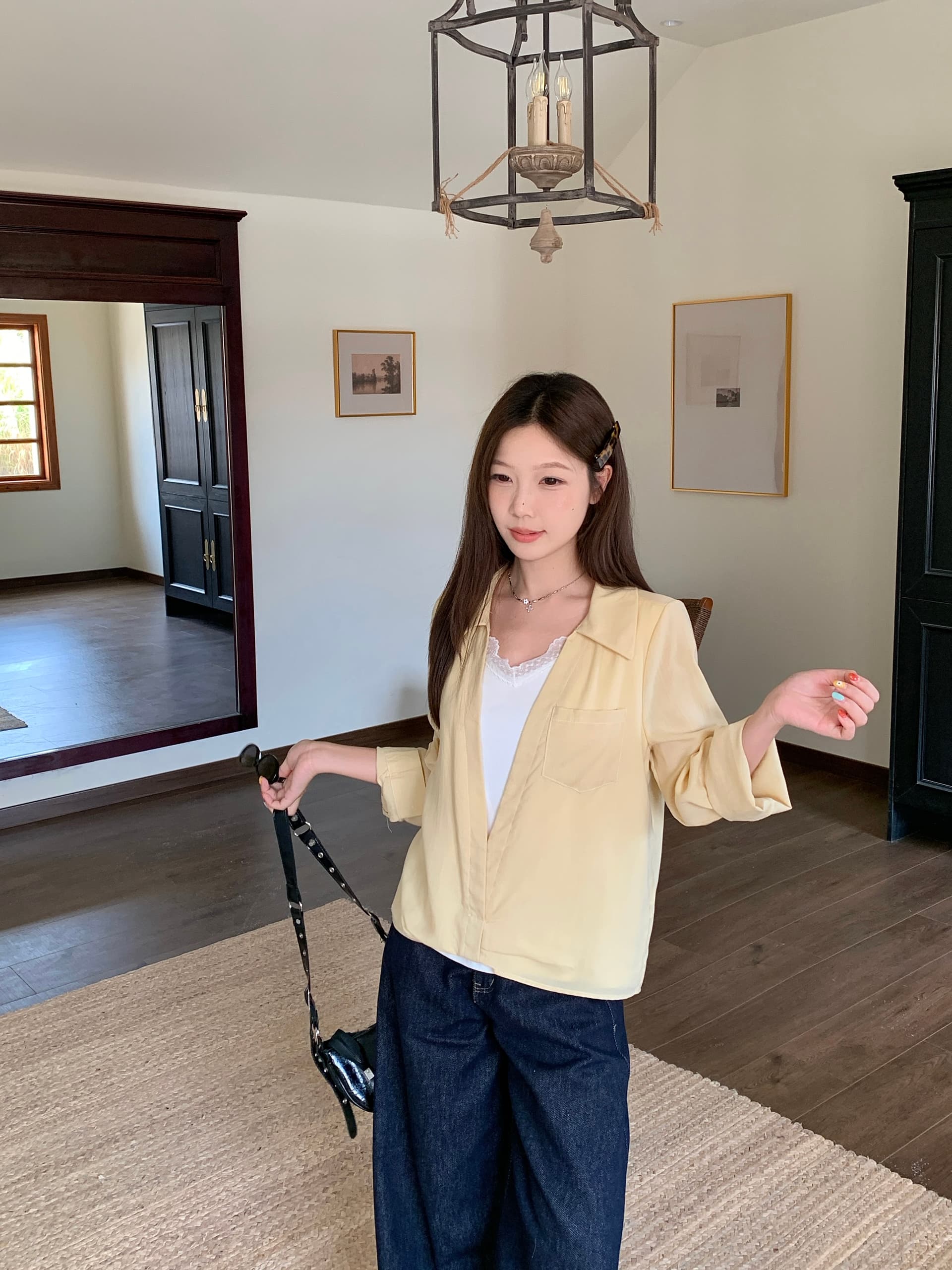 실사 2026 가을 새로운 지방 mm 빅 사이즈 패치워크 레이스 페이크 레이어드 긴팔 셔츠 디자인 센스 출퇴근 맨위 상세 이미지 25