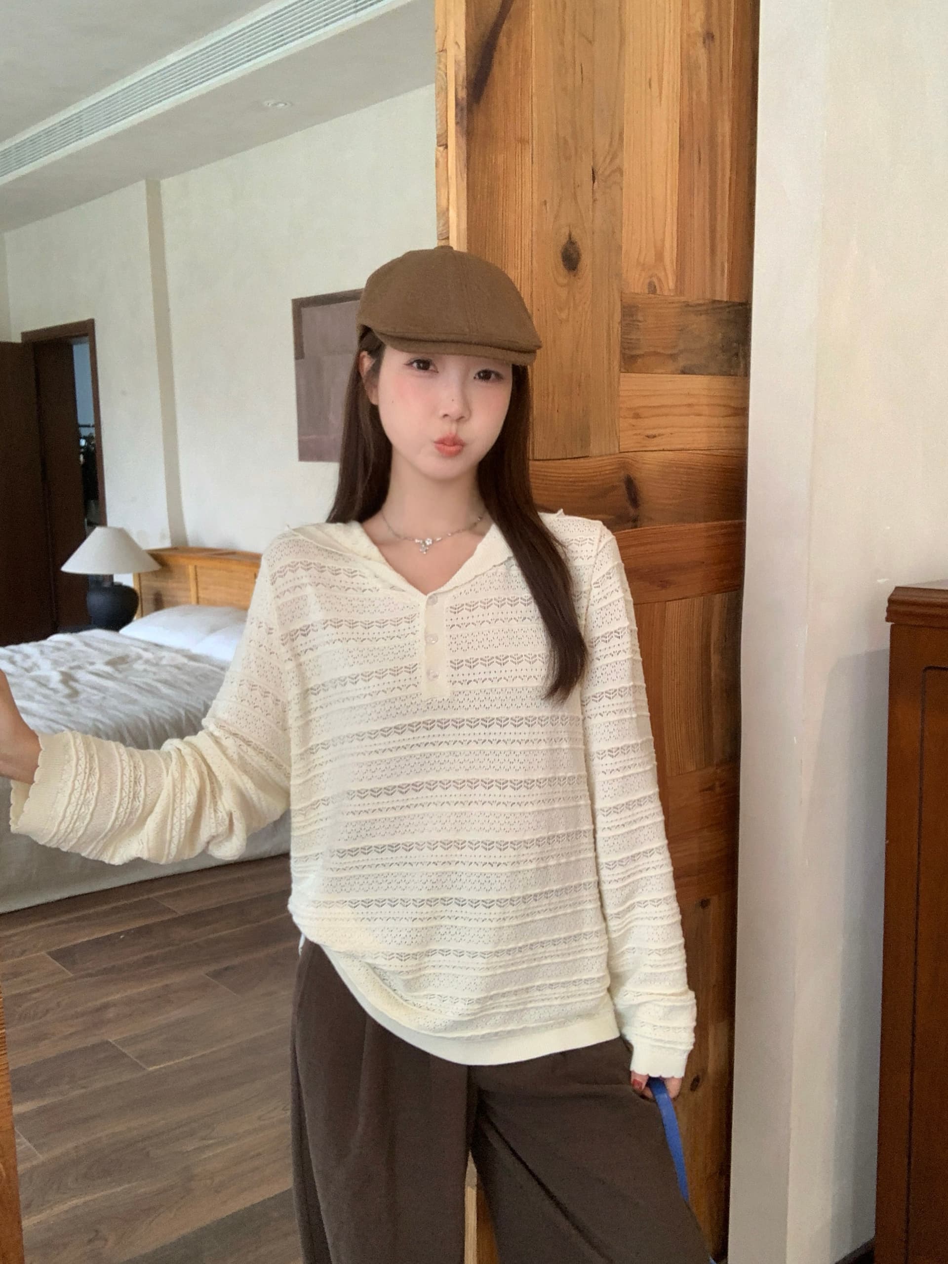 실사 2026 가을 의상 새로운 지방 mm 빅 사이즈 홀로우 아웃 후드 긴팔 니트 스웨터 느슨함 센스 루즈핏 인사이드 가져 가라. 스웨터 상세 이미지 16