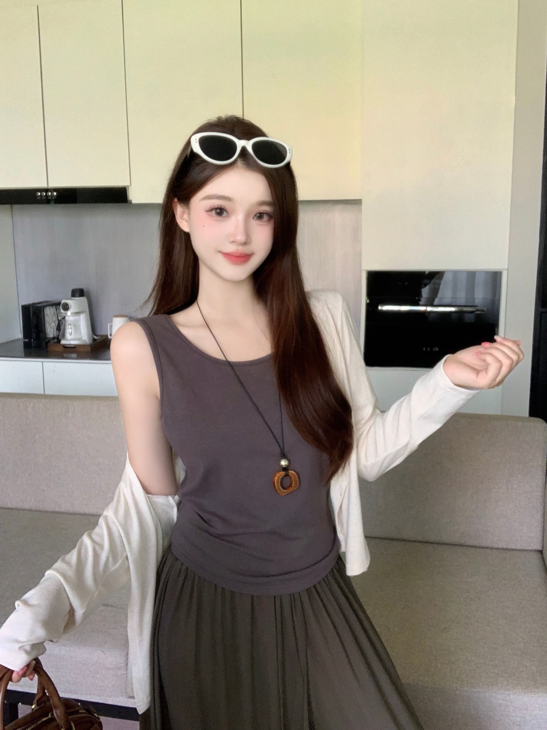 실사 2026 가을 새로운 지방 mm 빅 사이즈 조끼 오픈 가디건 캐주얼 바지 3종 세트 한 부서 느긋한 느슨함 세트 상세 이미지 10