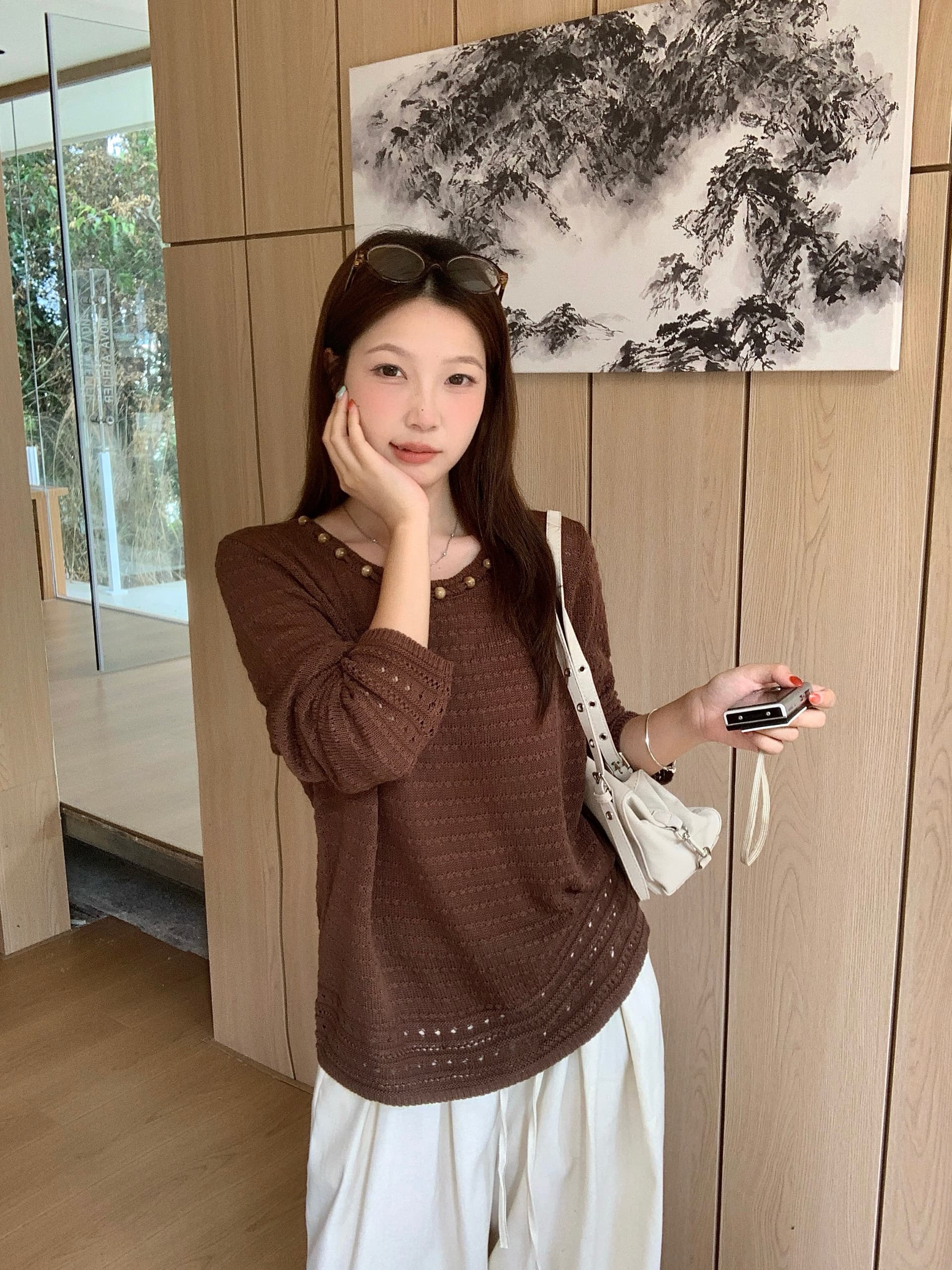 실사 2026 가을 의상 새로운 지방 mm 빅 사이즈 프랑스식 품격 홀로우 아웃 긴팔 니트 스웨터 디자인 센스 비즈 맨위 상세 이미지 18