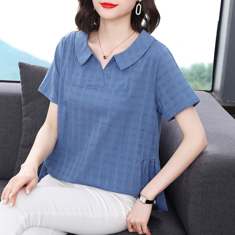2026 년 여름 새로운 반팔 풀오버 일반 체크무늬 루즈핏 슬림해 보이는 빅 사이즈 어머니 드레스 이미지 2