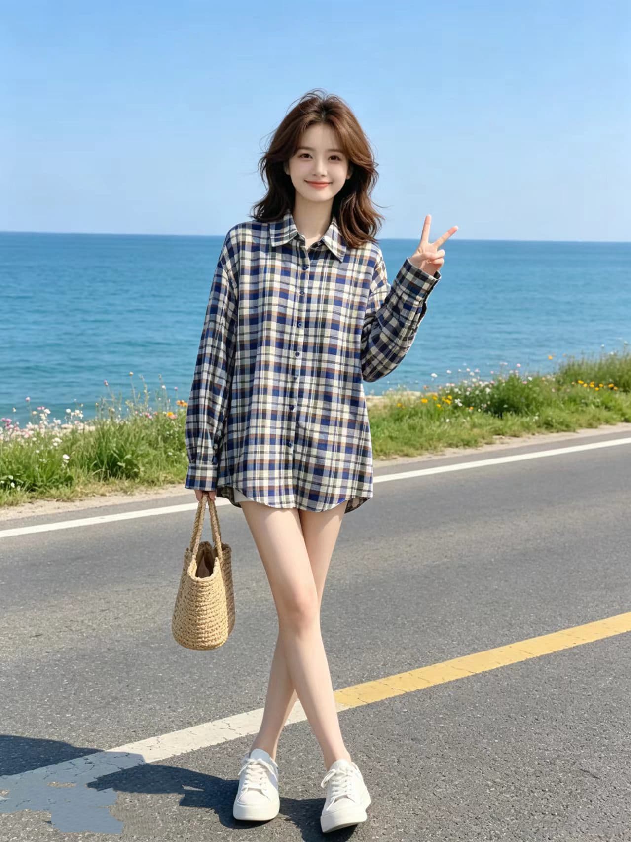 2026 여름 자외선 차단 셔츠 새로운 빅 사이즈 루즈핏 다용도 체크무늬 맨위 여성 상세 이미지 2