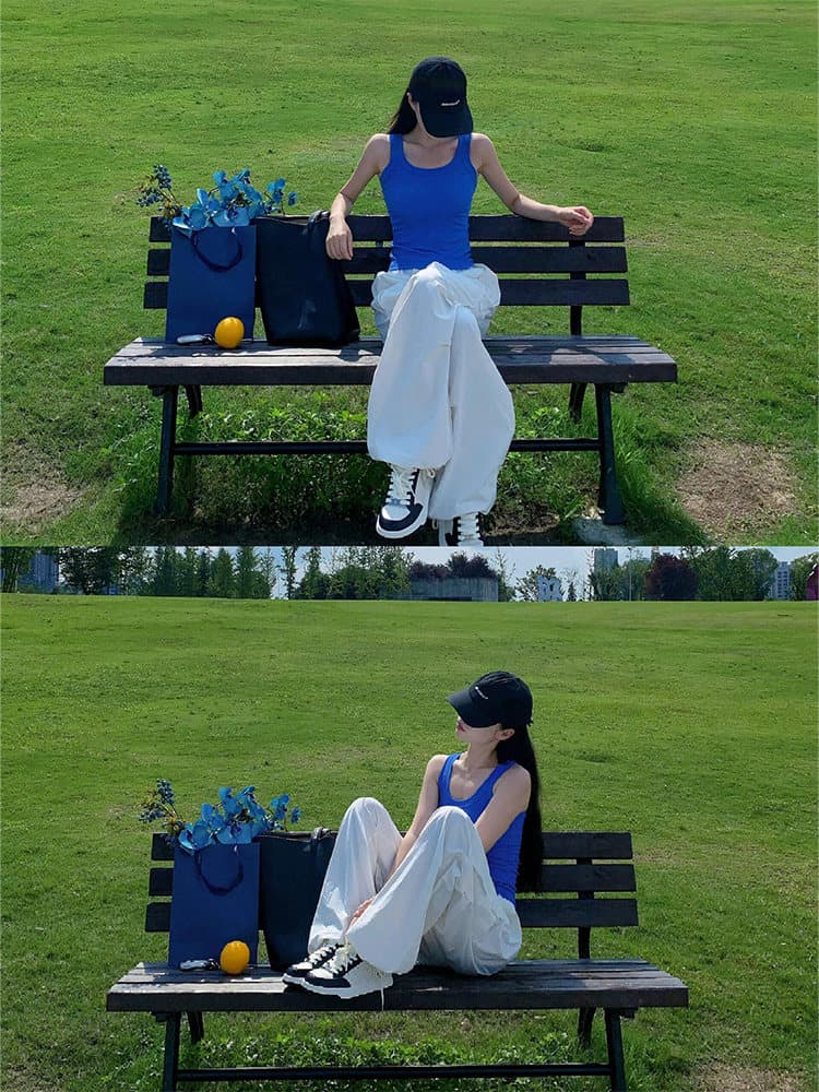 파란색 인사이드 가져 가라. 얼음 실크 대 네클라인 u 칼라 작은 조끼 슬립 여성 여름 외출용 니트 민소매 아름다움 뒤쪽에 의류 얇은 상세 이미지 2