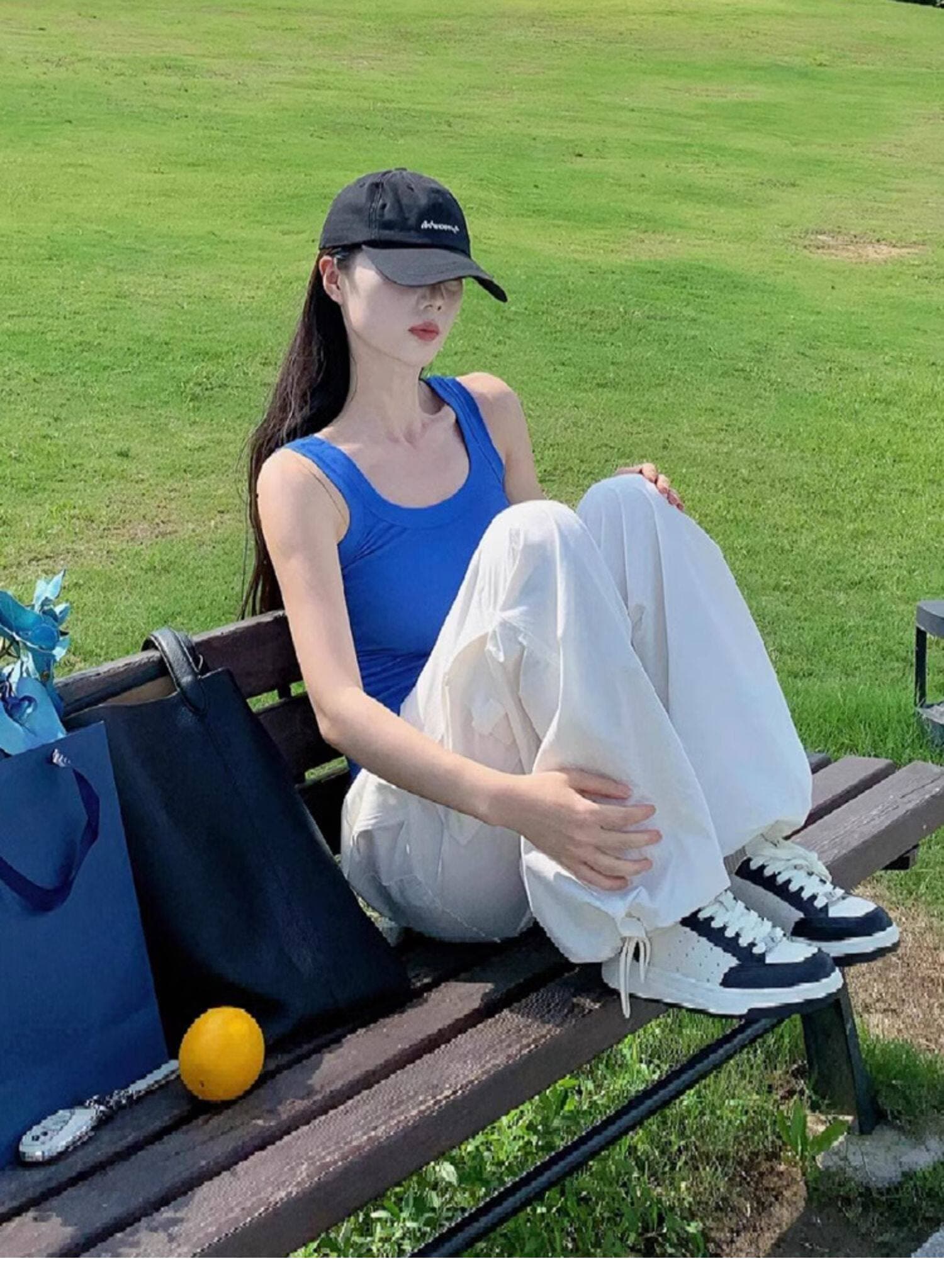 파란색 인사이드 가져 가라. 얼음 실크 대 네클라인 u 칼라 작은 조끼 슬립 여성 여름 외출용 니트 민소매 아름다움 뒤쪽에 의류 얇은 상세 이미지 6