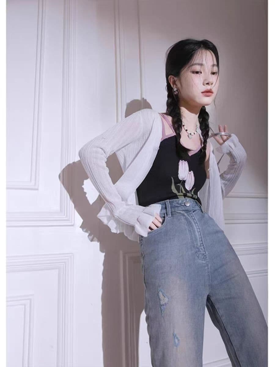 얼음 실크 자외선 차단 오픈 가디건 여성 코트 여름 얇은 스타일 숄 외부 가져 가라. 쇼트 스타일 에어컨 블라우스 작은 샤넬 스타일 부드러운 맨위 이미지 4