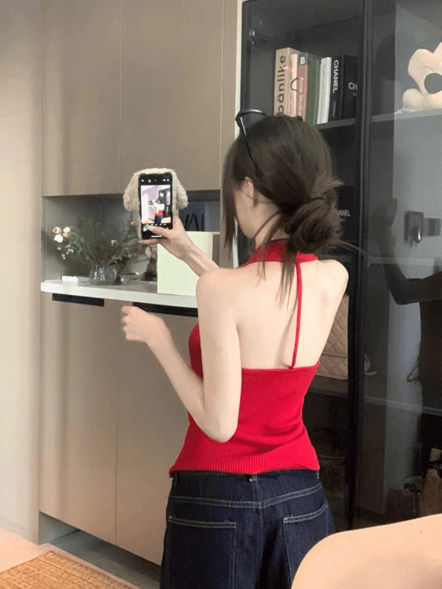 여름 섬 아름다운 백리스 행침 목 니트 캐미솔 여름 인사이드 가져 가라. 아름다움 뒤로 만나는 민소매 외출용 맨위 상세 이미지 6