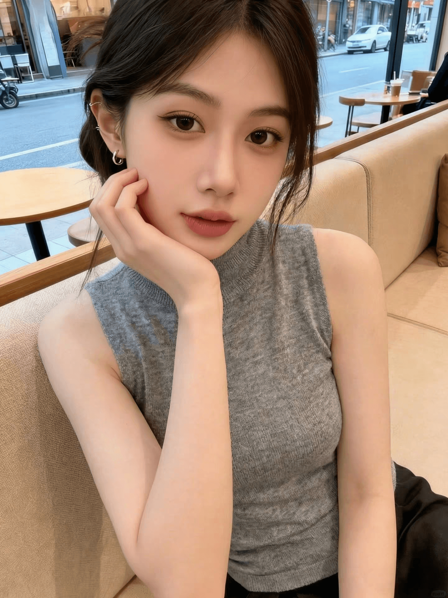 회색 터틀넥 캐미솔 2026 여름 새로운 작은 대중 고급 센스 핫걸 착용 가져 가라. 몸매 가꾸기 민소매 맨위 상세 이미지 3