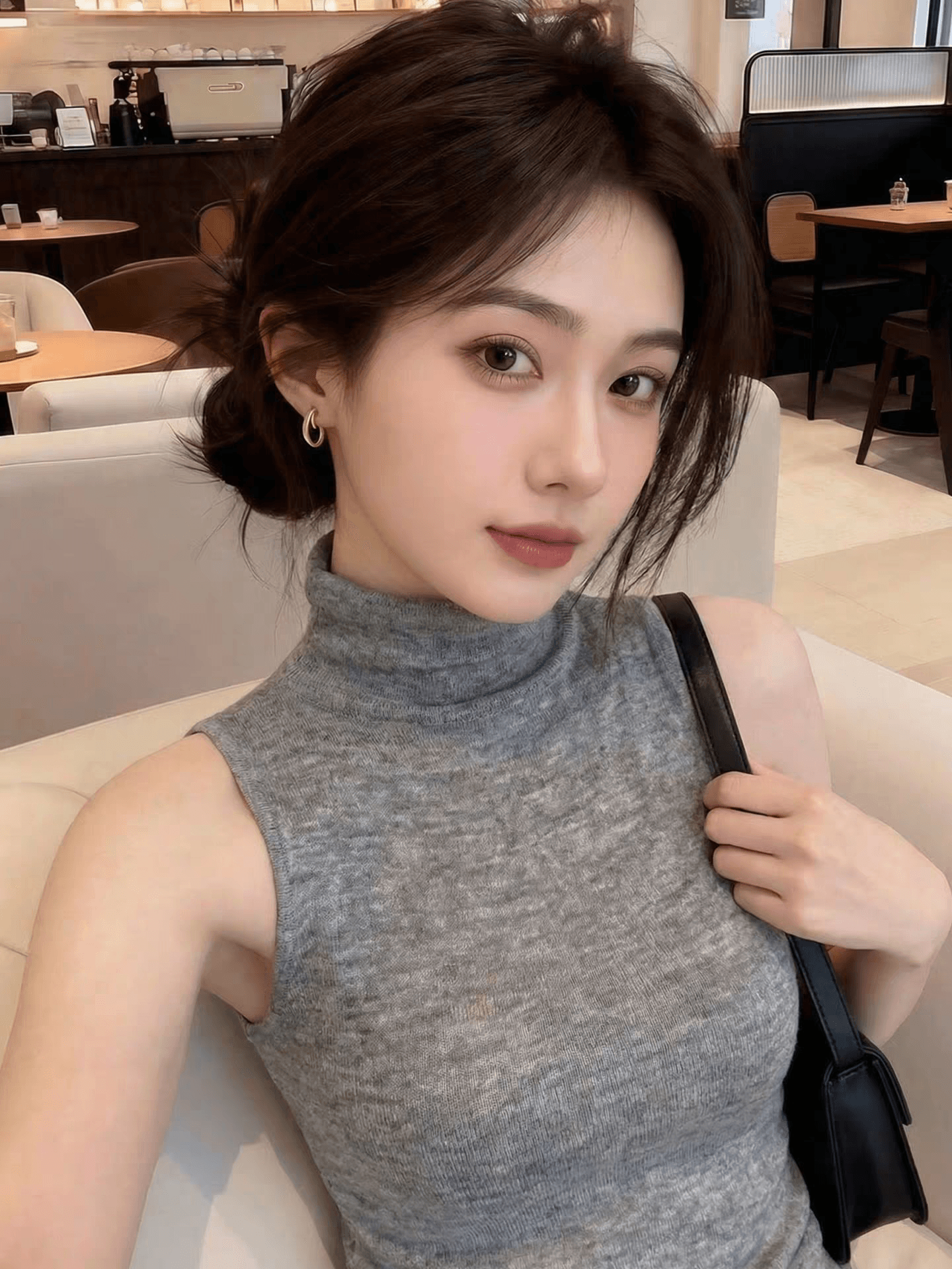 회색 터틀넥 캐미솔 2026 여름 새로운 작은 대중 고급 센스 핫걸 착용 가져 가라. 몸매 가꾸기 민소매 맨위 상세 이미지 4