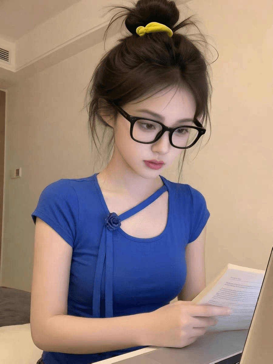 한 부서 착용 가져 가라. 파란색 몸매 가꾸기 얼음 실크 반팔 티셔츠 여성 2026 여름 디자인 센스 작은 대중 Chic 고유 한 맨위 상세 이미지 4