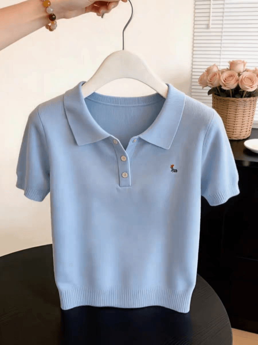 학원 스타일 품격 POLO 칼라 파란색 반팔 티셔츠 여성 의류 2026 여름 새로운 핫걸 다용도 몸매 가꾸기 맨위 이미지 4