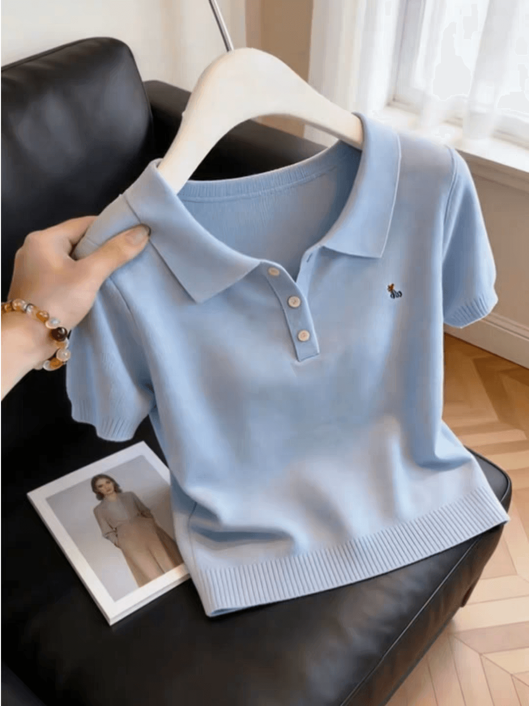 학원 스타일 품격 POLO 칼라 파란색 반팔 티셔츠 여성 의류 2026 여름 새로운 핫걸 다용도 몸매 가꾸기 맨위 상세 이미지 1