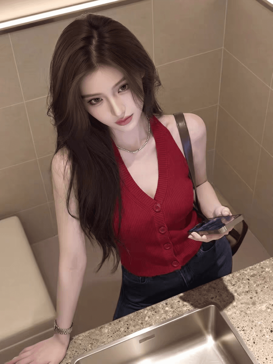 한 부서 아름다운 V넥 니트 빨간색 행침 목 작은 슬링 조끼 여성 여름 외출용 쇼트 스타일 민소매 아름다움 뒤쪽에 의류 상세 이미지 2