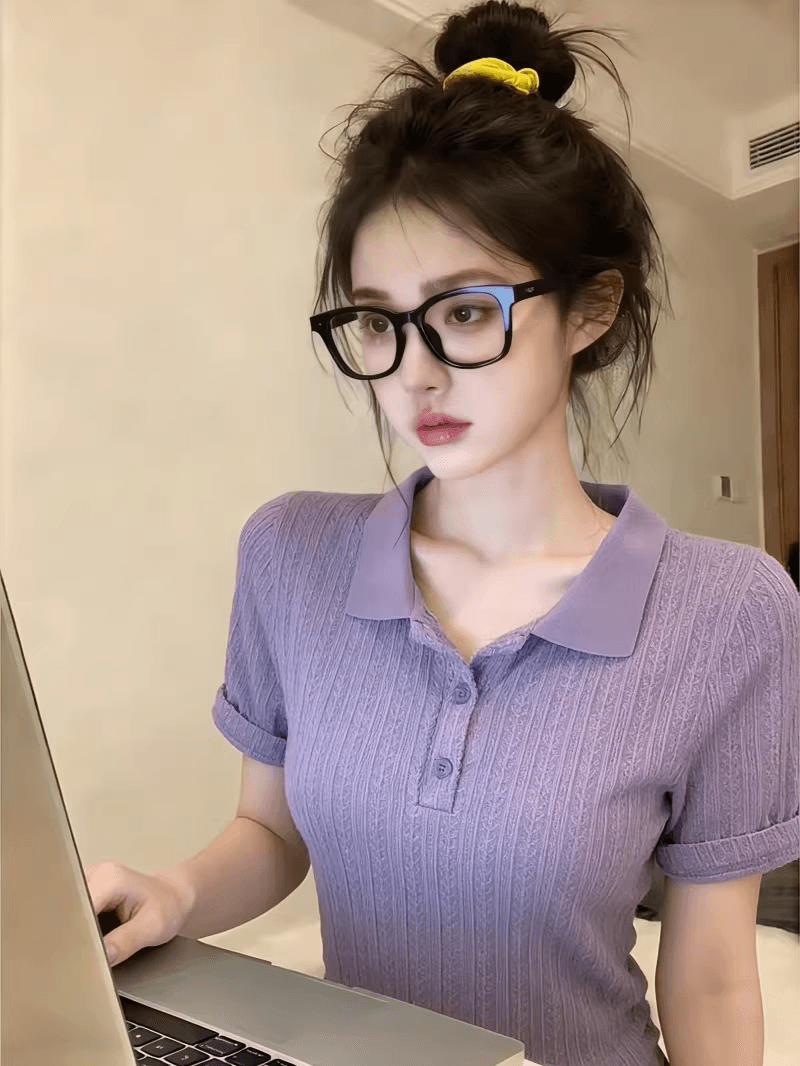 자이언트 잘 생긴 보라색 품격 POLO 칼라 반팔 티셔츠 여성 2026 여름 새로운 몸매 가꾸기 고급 센스 아름다운 맨위 상세 이미지 4