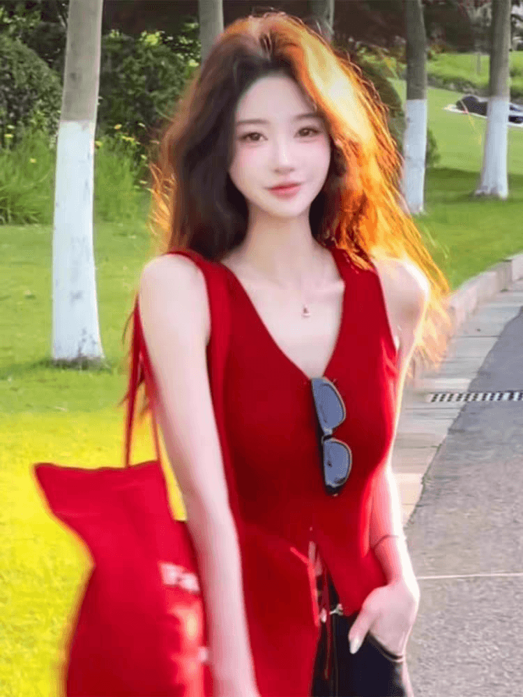 심황 색상 몸매 가꾸기 꼬집기 허리 캐미솔 2026 새로운 여름 외출용 인사이드 가져 가라. 도파민 민소매 작은 맨위 이미지 3