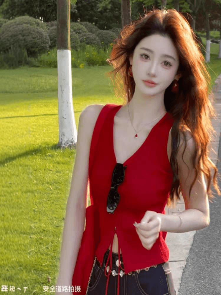 심황 색상 몸매 가꾸기 꼬집기 허리 캐미솔 2026 새로운 여름 외출용 인사이드 가져 가라. 도파민 민소매 작은 맨위 상세 이미지 2